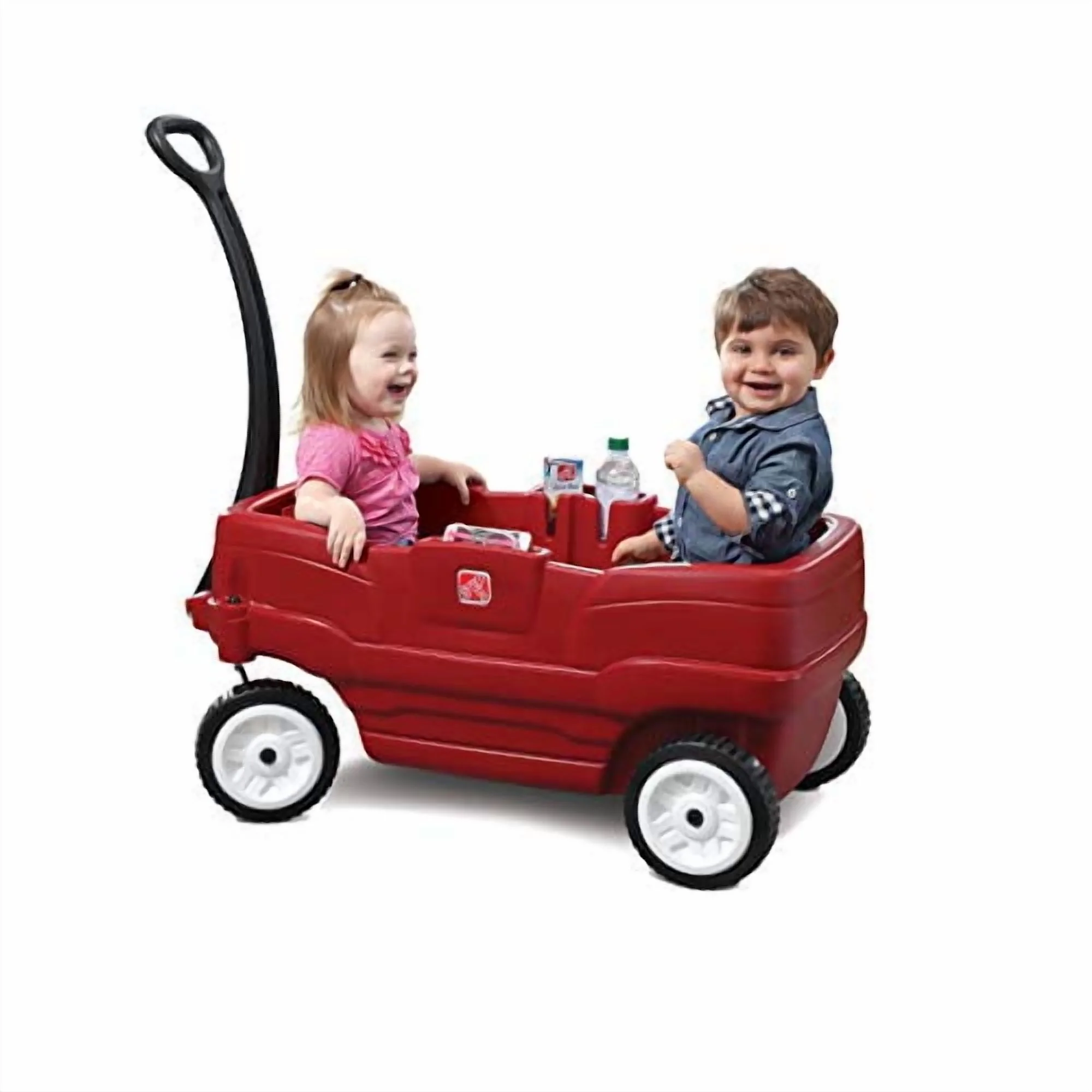 Red Plastic Two-Seater Toddler Wagon with Safety Belts and Storage for Ages 18 Mo to 5 Yrs(Red) - Image 3