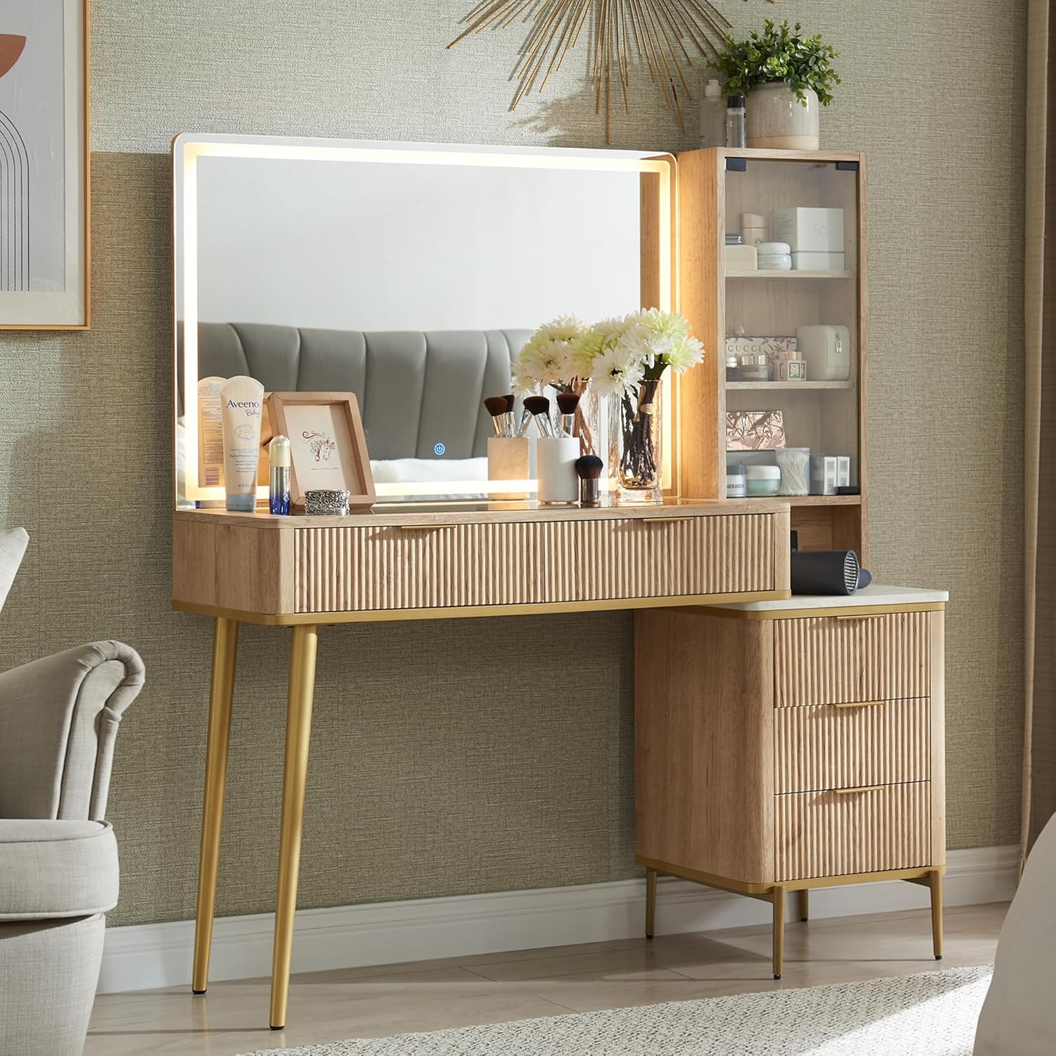 T4TREAM Fluted Makeup Vanity Desk with 36