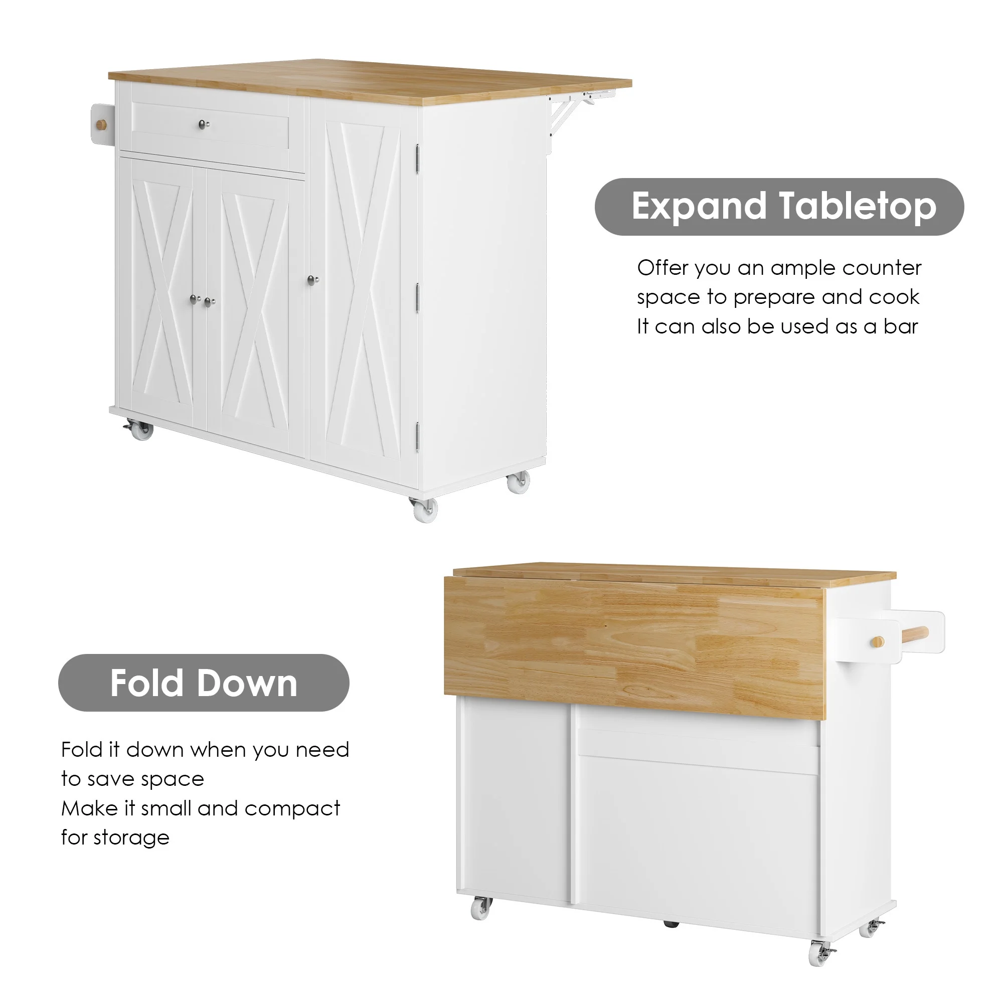 Homfa Kitchen Island with Storage, 27.6