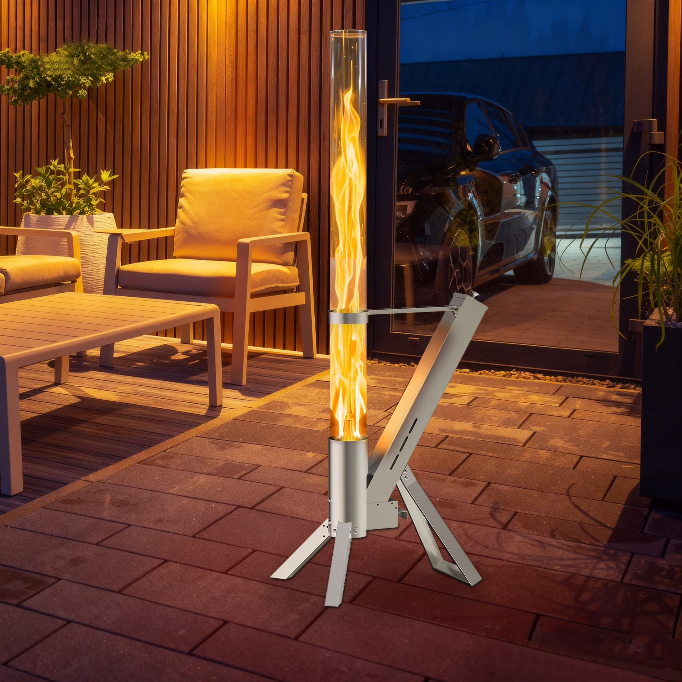 2 Piece Outdoor Smokeless Pellet Heater, Portable 430 Stainless Steel Glass Tube, Patio Pellet Torch with Tripod, Upgraded Ashtray, Eco-Friendly Wood Heater for Backyard, Patio, Camping(2 Pack) - Image 3