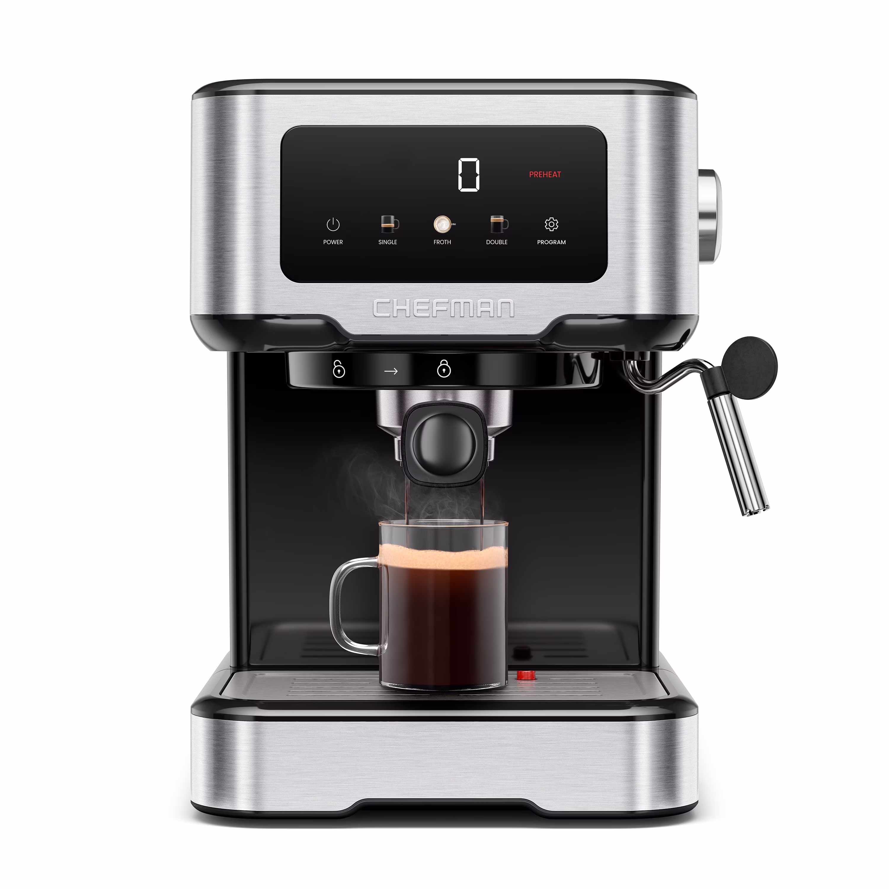 Chefman Craftbrew Espresso Machine W/ Steam Wand and Touch Controls - Stainless Steel