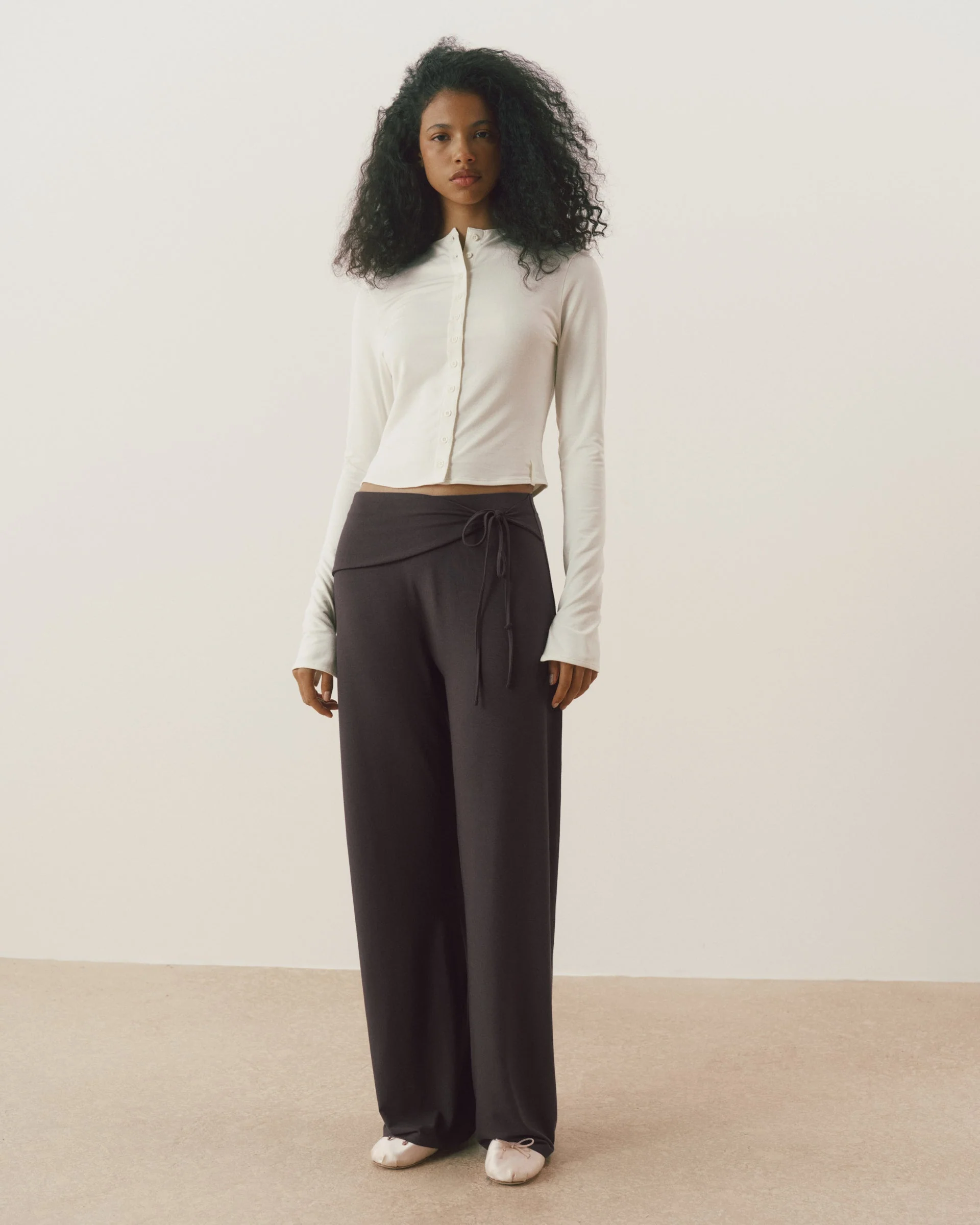Modal Button Down Long Sleeve Top - Marshmallow White