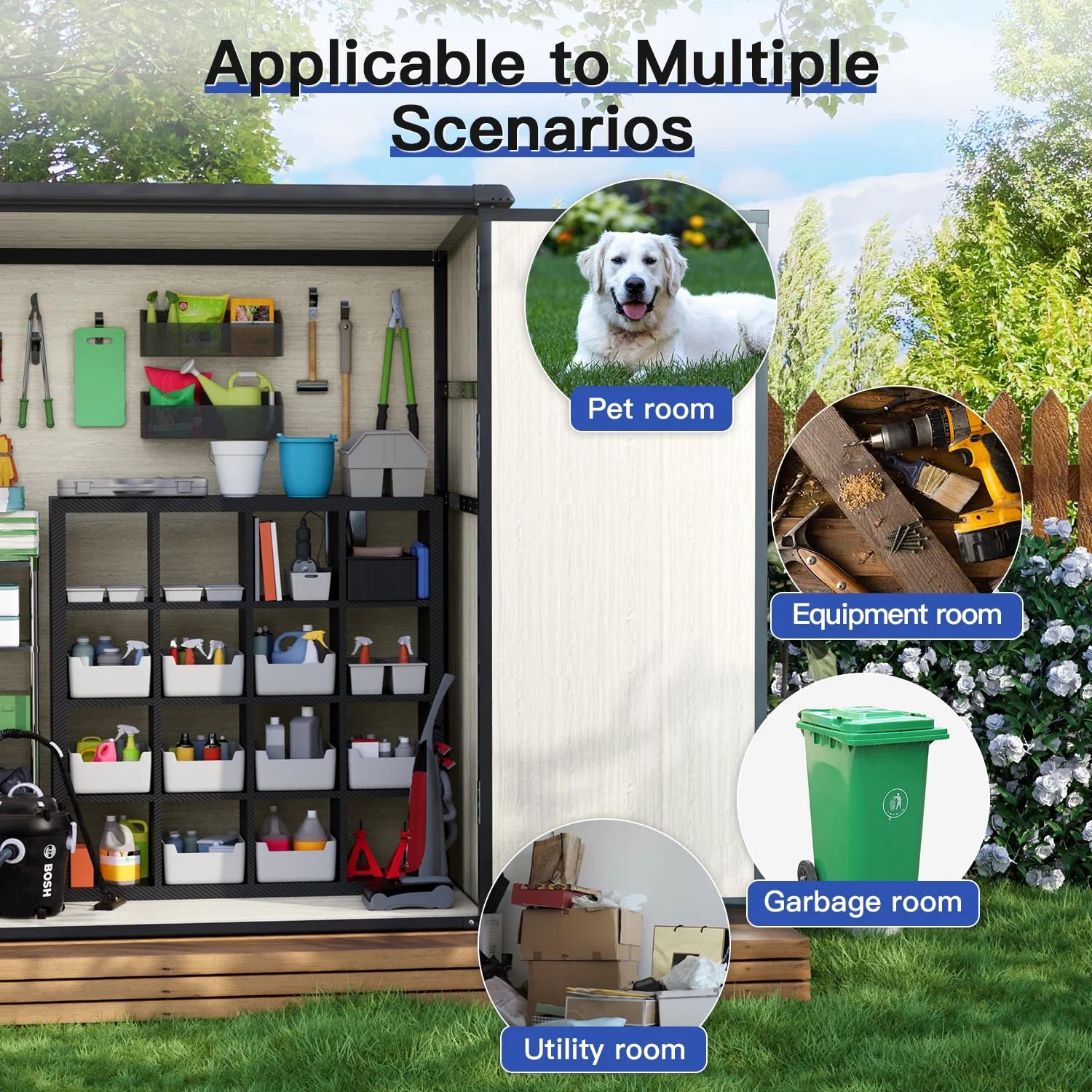5.0' X 3.1' Resin Outdoor Shed with Base Frame, Plastic Shed with Lockable Door, for Garden, Ptaio, Backyard, Gray(Gray) - Image 10