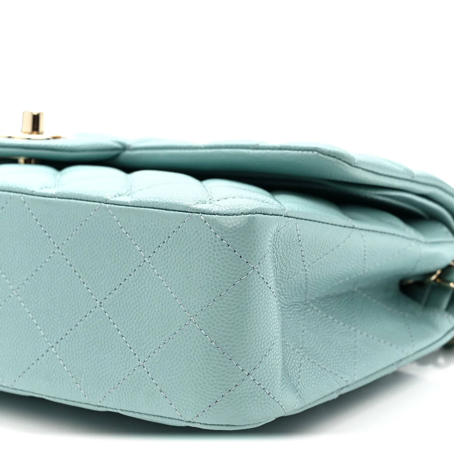Caviar Quilted Medium Double Flap Light Blue