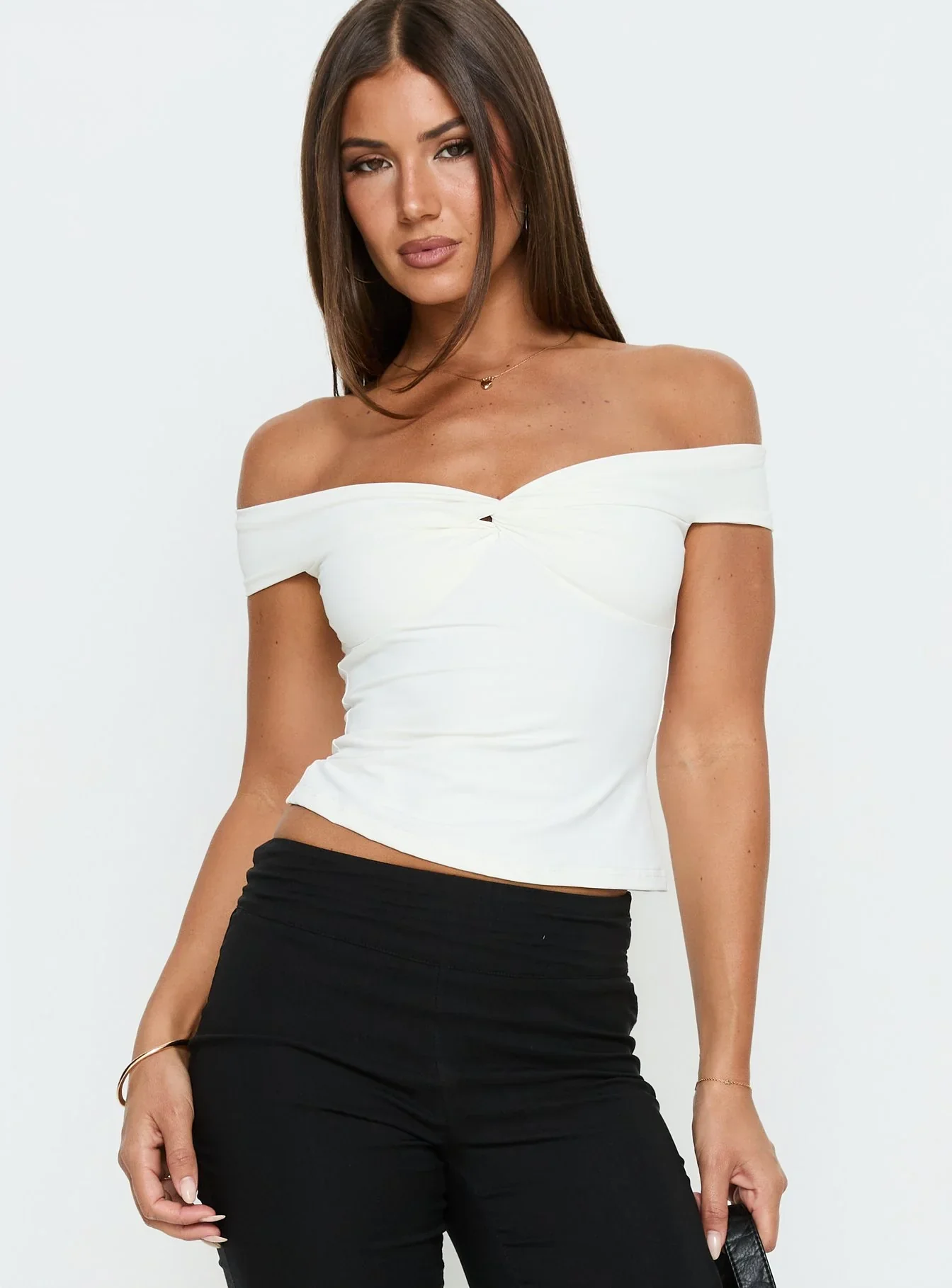 Maxeina Off Shoulder Twist Top White
