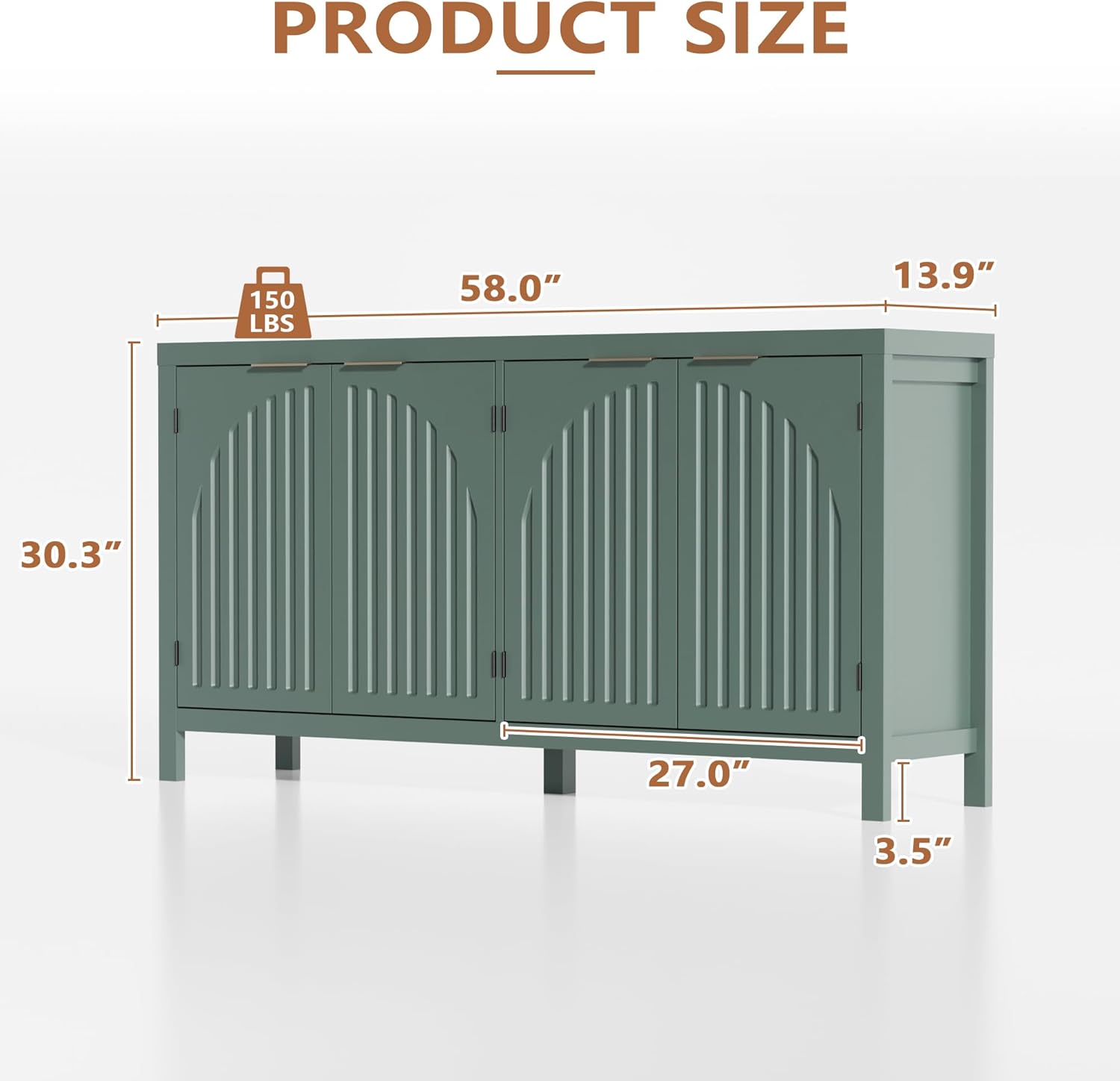 Fluted Sideboard Buffet Cabinet with Storage, 58