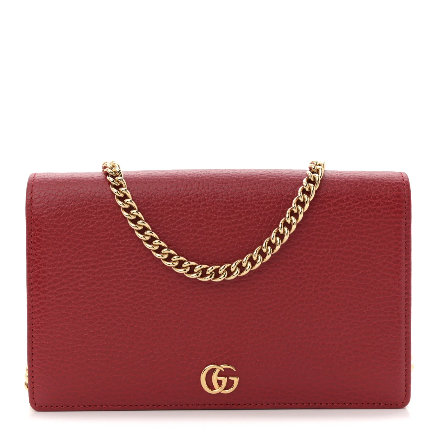 Dollar Calfskin Mini GG Marmont Chain Wallet Hibiscus Red