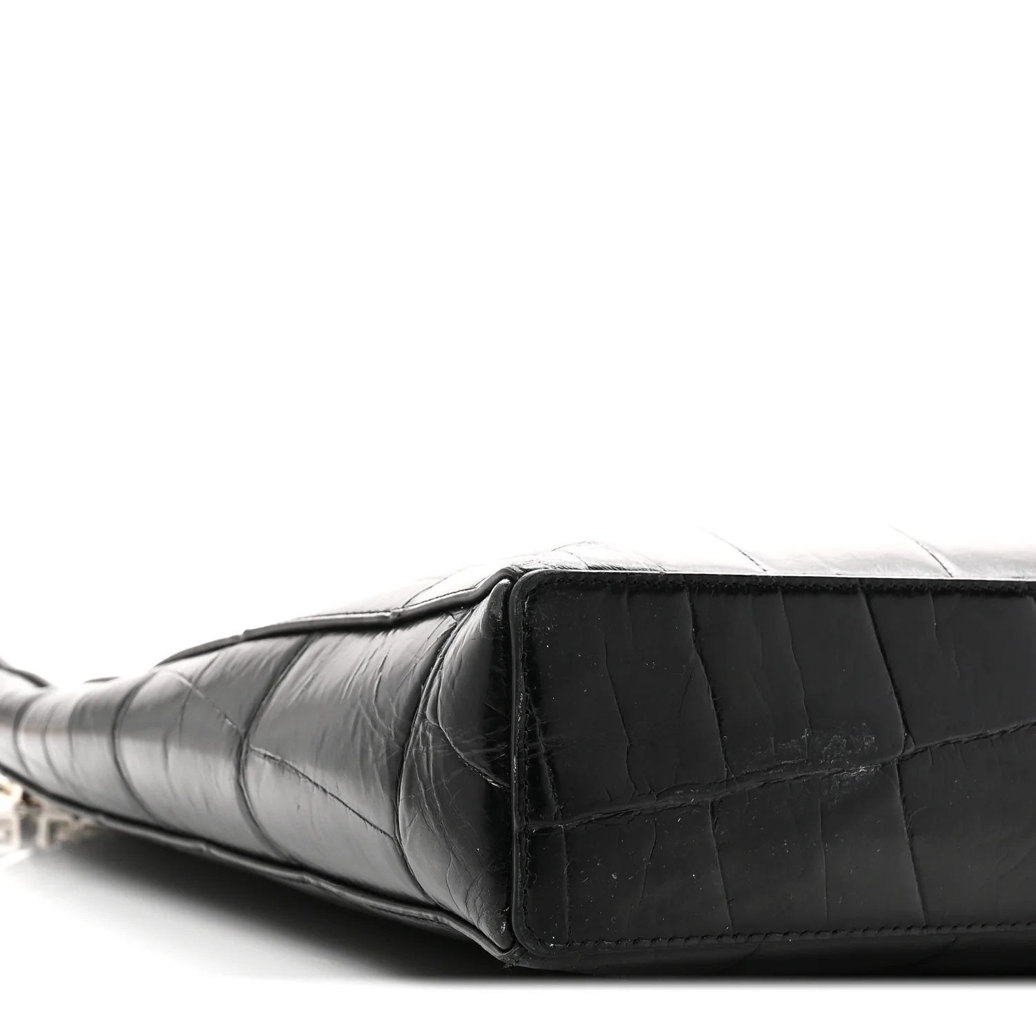 Calfskin Crocodile Embossed Large Cut Out Shoulder Bag Black