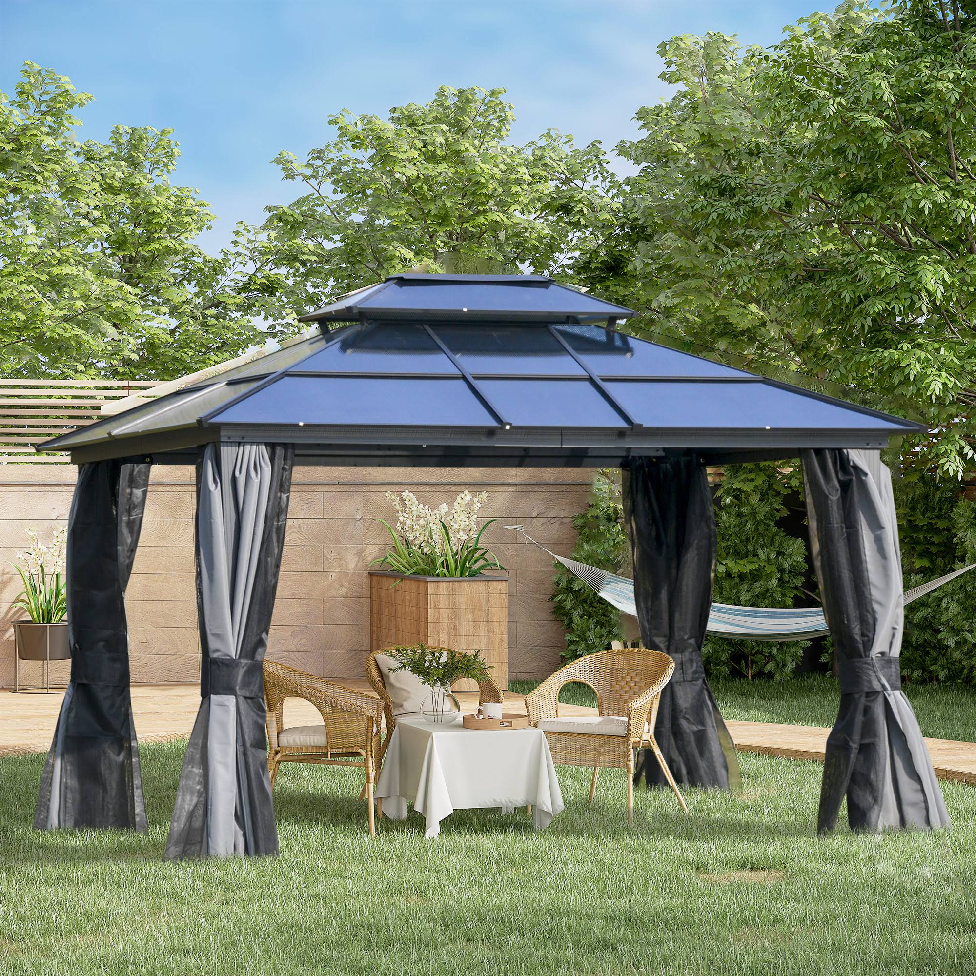 Outsunny 12' x 10' Polycarbonate Hardtop Patio Gazebo Canopy