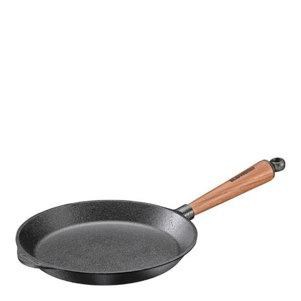 Støpejernspanne 24 cm med valnøtt håndtak