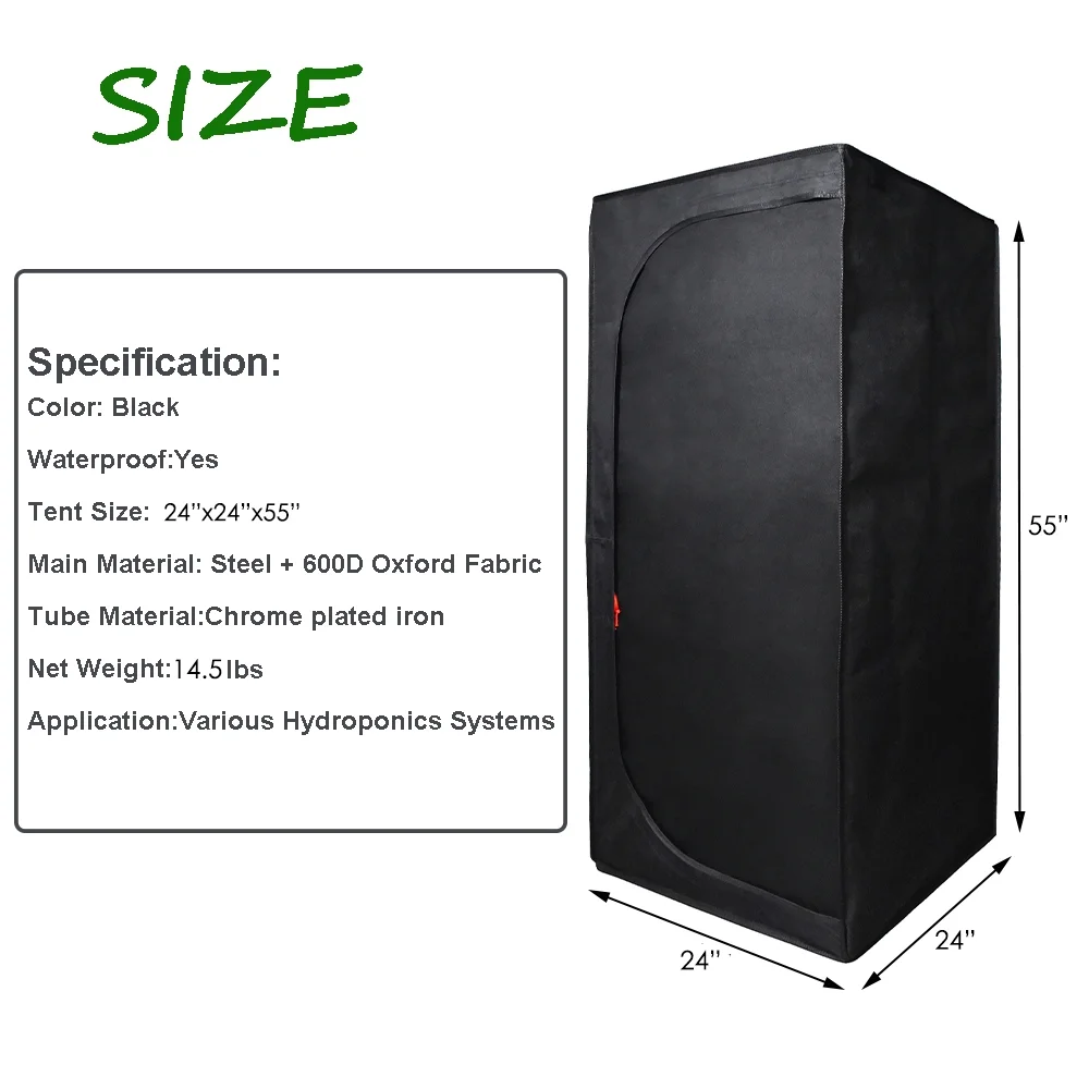 24" x 24" x 55" Grow Tent Kit w/ LED Full Spectrum Grow Light Air Ventilation Inline Fan Set(24" x 24" x 55") - Image 8