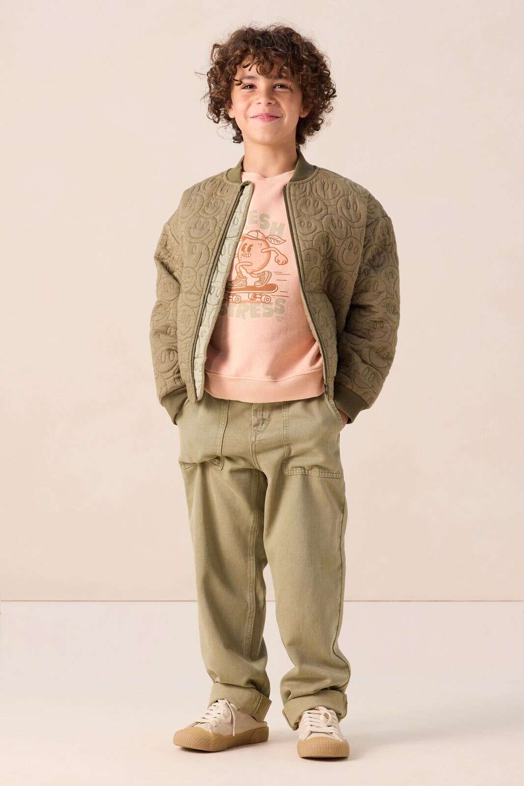 Donkergroen bomber jack met smileys