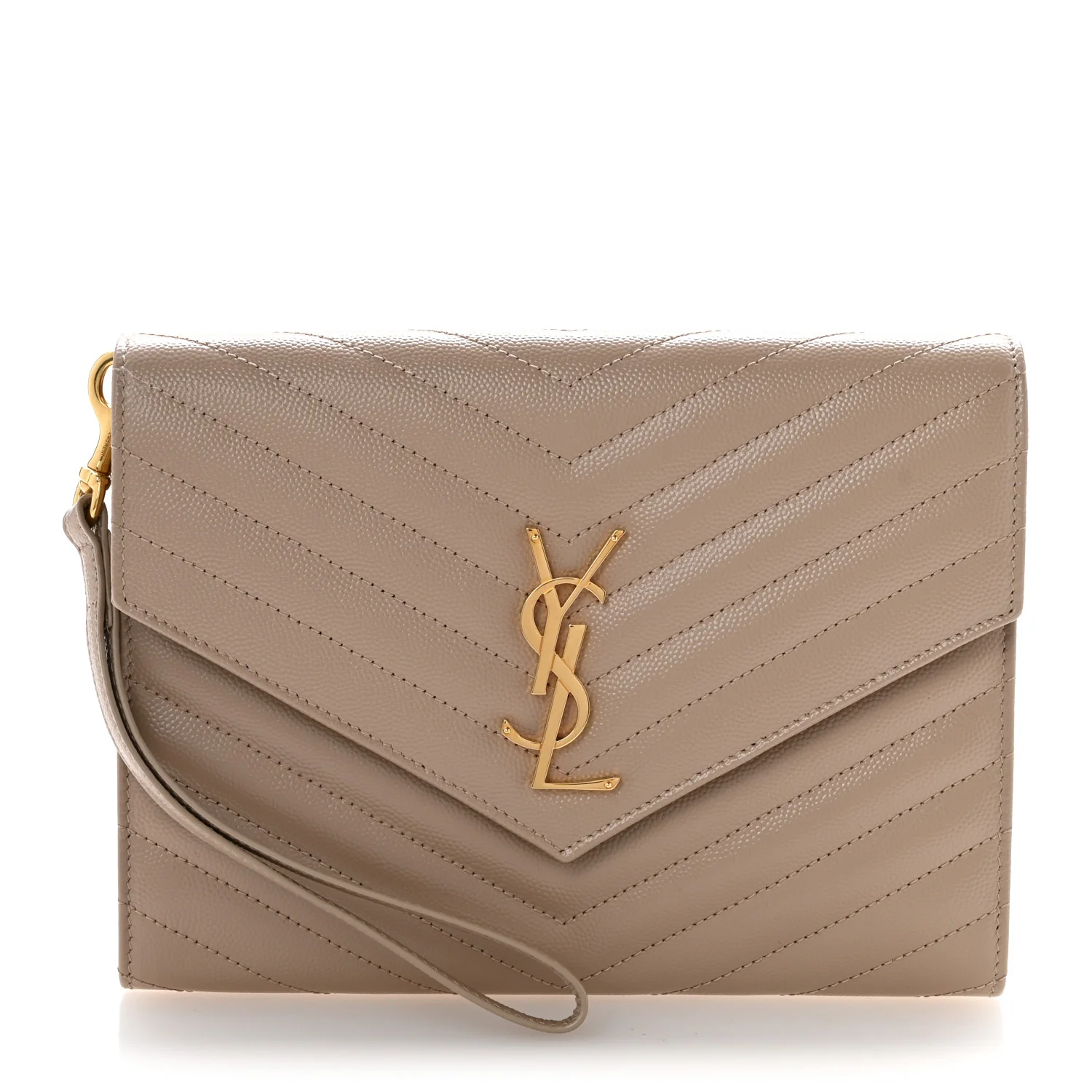 Grain De Poudre Matelasse Chevron Monogram Envelope Clutch Dark Beige