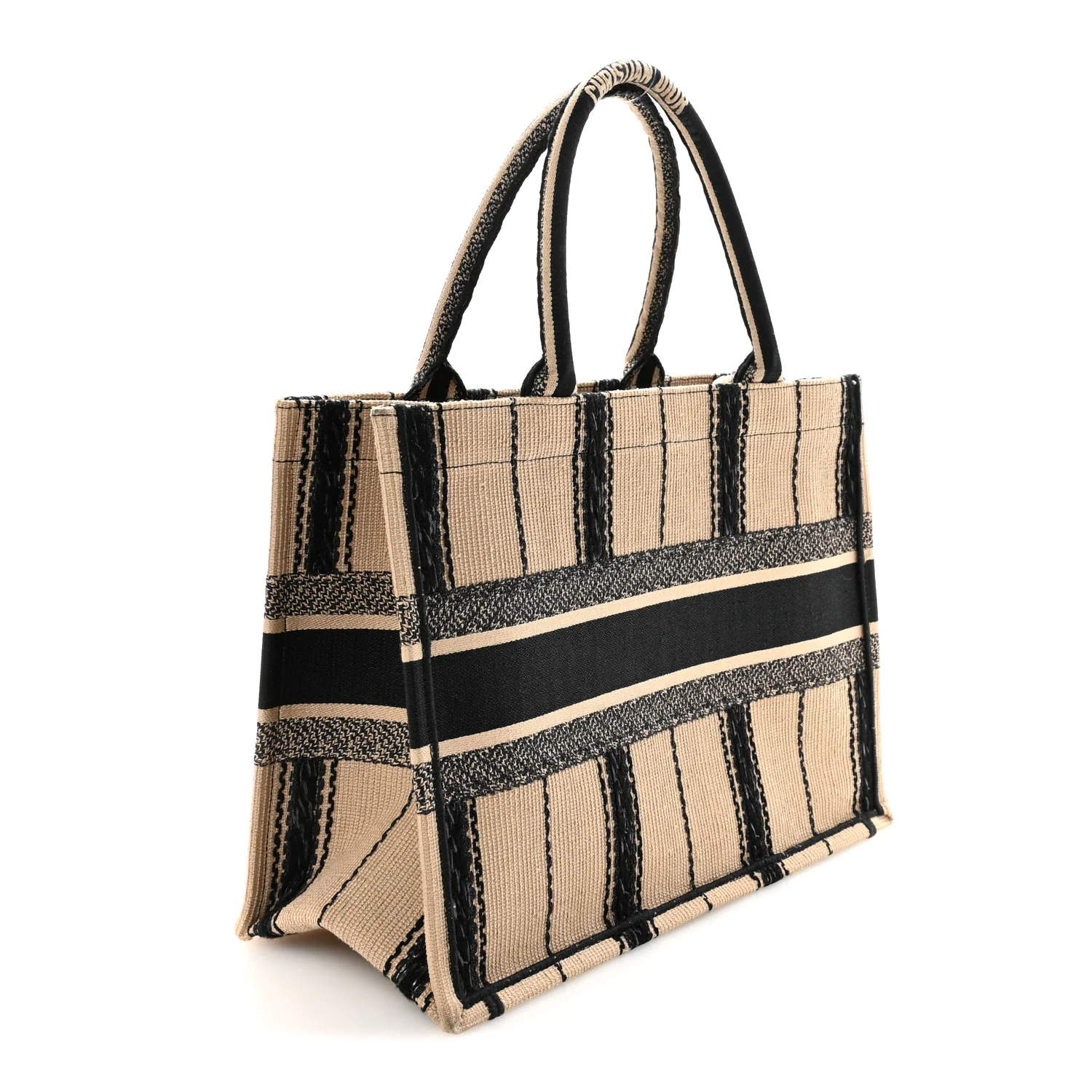 Canvas Embroidered Medium Bayadere Book Tote Black Beige