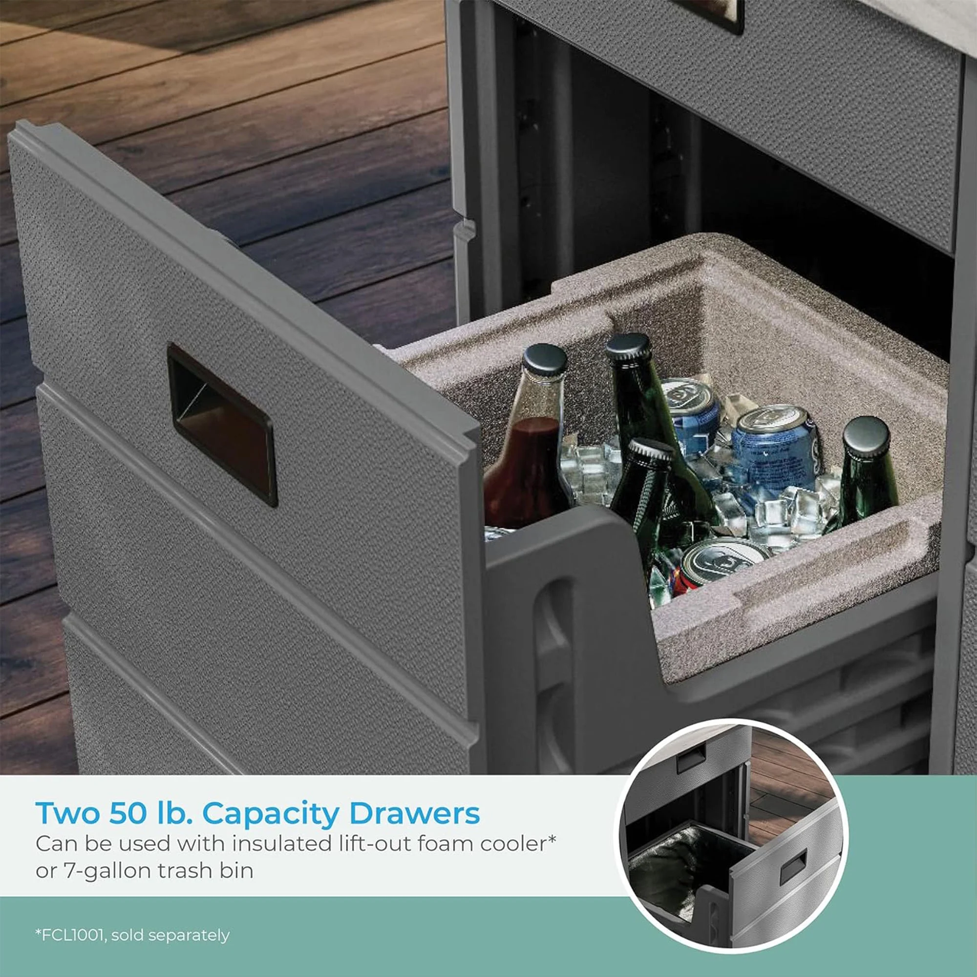 Backyard Oasis Entertainment Outdoor Bar with Pull-Out Drawers and Shelves, Marble - Image 9