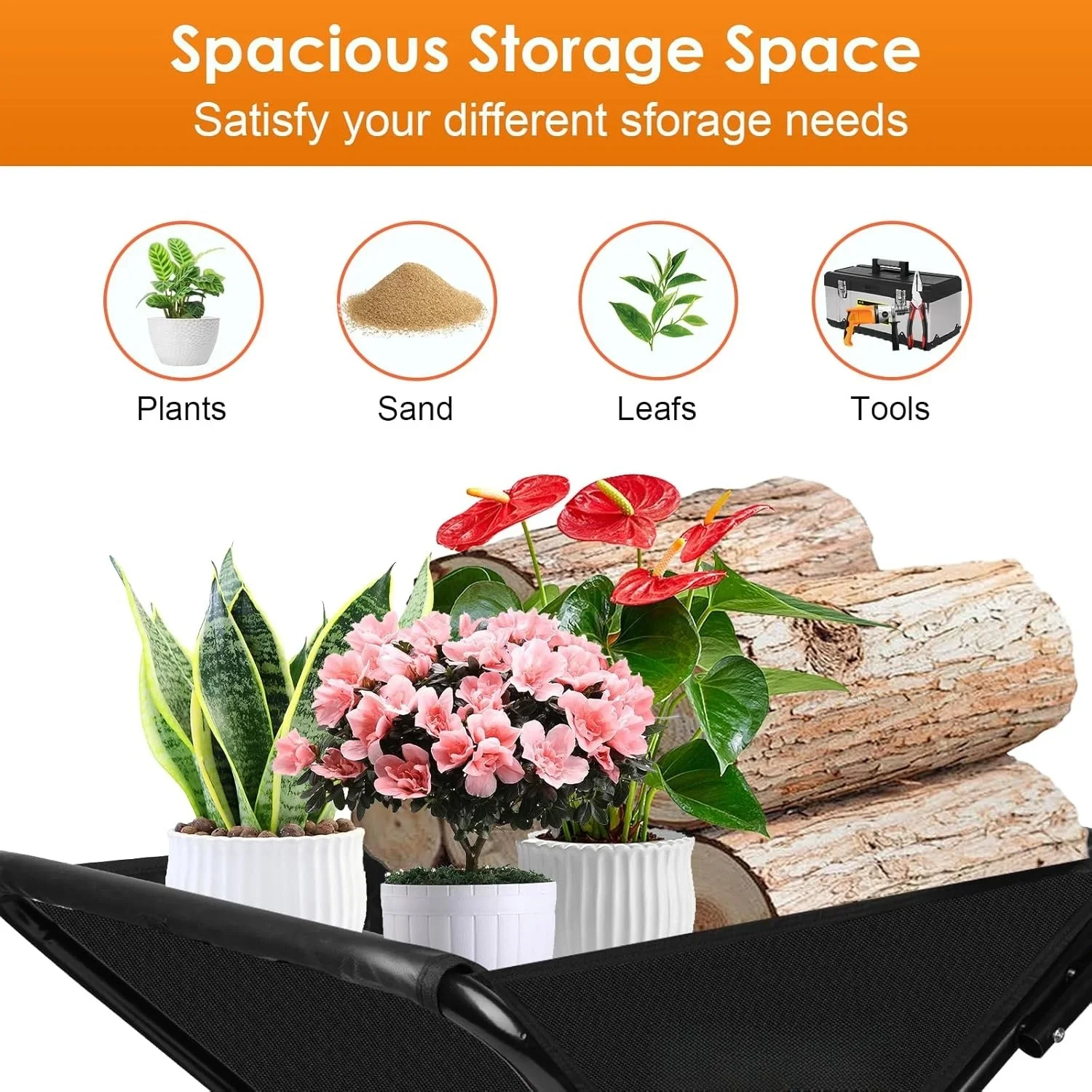 Collapsible Foldable Wheelbarrow - 176 lbs Capacity, Thickened Oxford Cloth, Black Yard Garden Cart