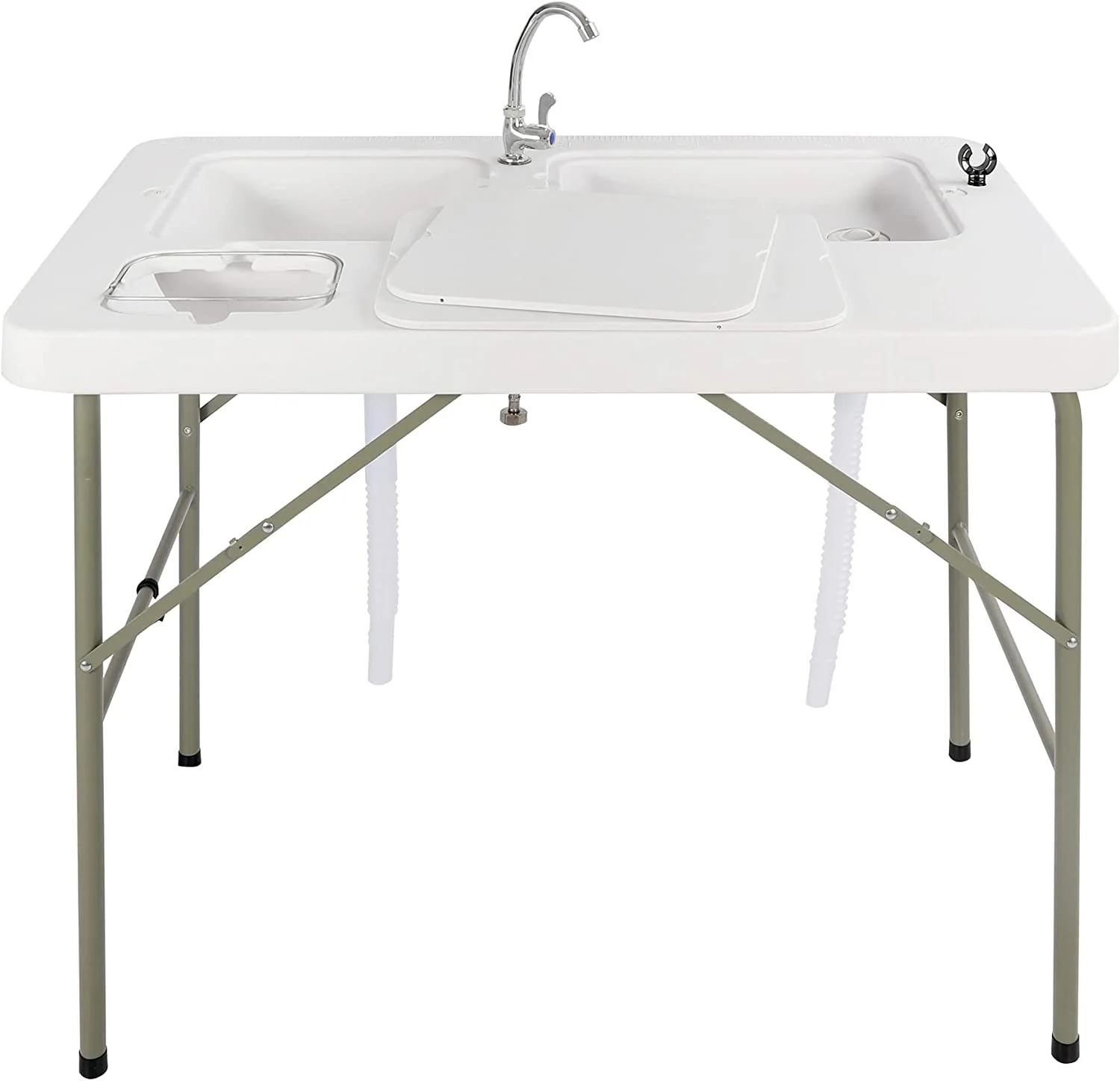 Folding Fish Cleaning Table, Outdoor Camping Sink Station with Sink & Faucet Drainage Hoses, Portable Camping Sink Table for Beach Fishing Patio Picnic