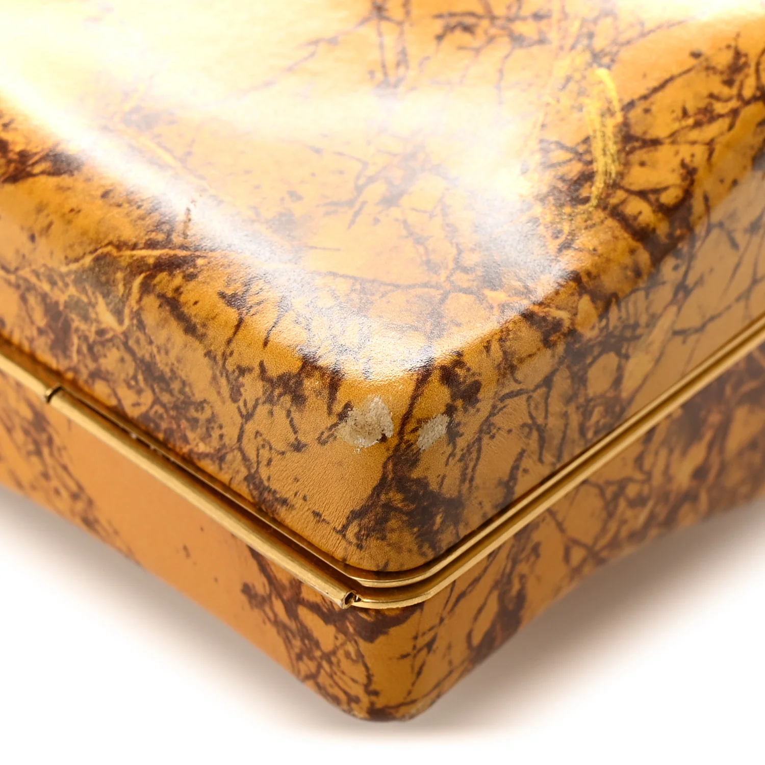 Spazzolato Calfskin Chain Clutch Gold Marble