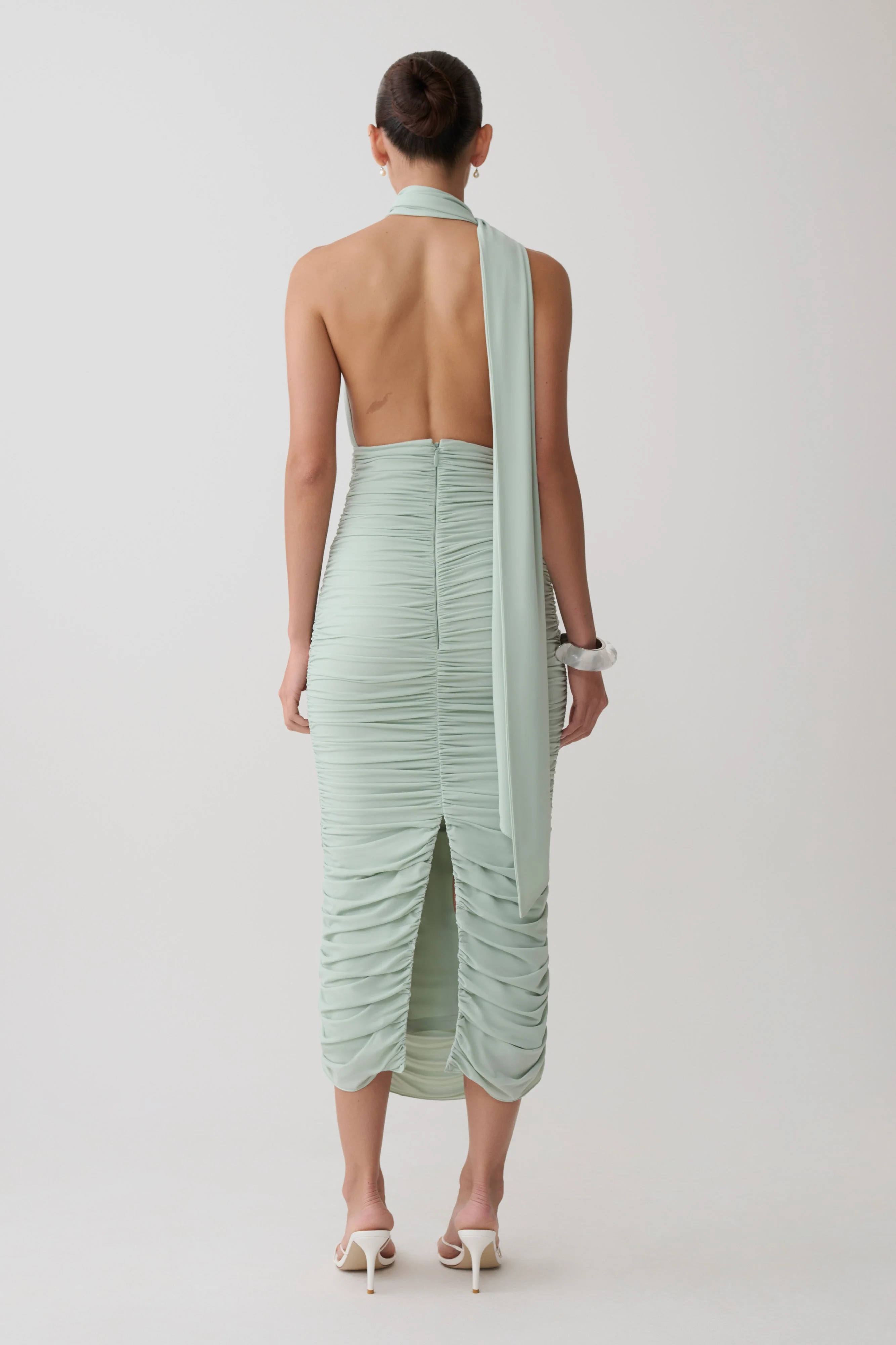 Giannie Draped Midi Dress - Aqua Grey