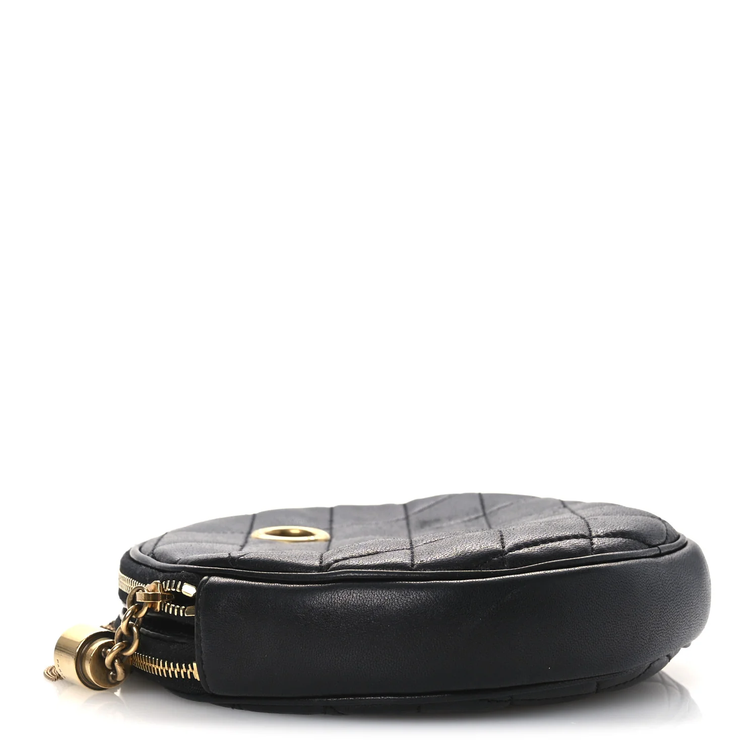 Lambskin Quilted Round Le Maillon Round Tassel Chain Crossbody Bag Black