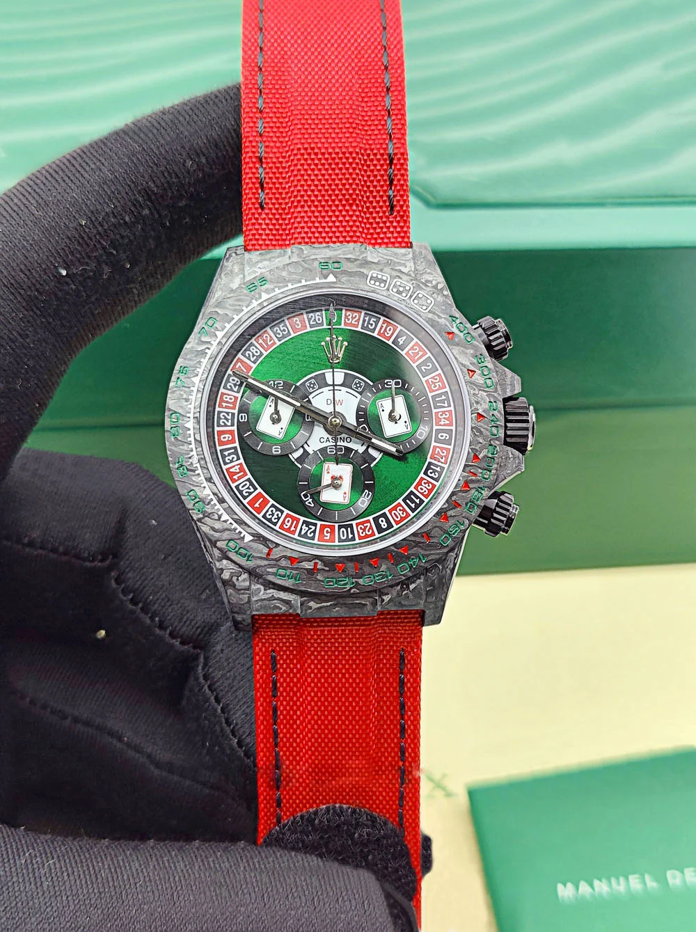 [Super Clone]Rolex Daytona DIW Carbon Lucky Player Casino Super Clone Swiss Replica Watch | Custom Made Limited Edition | 4130 Swiss Movement