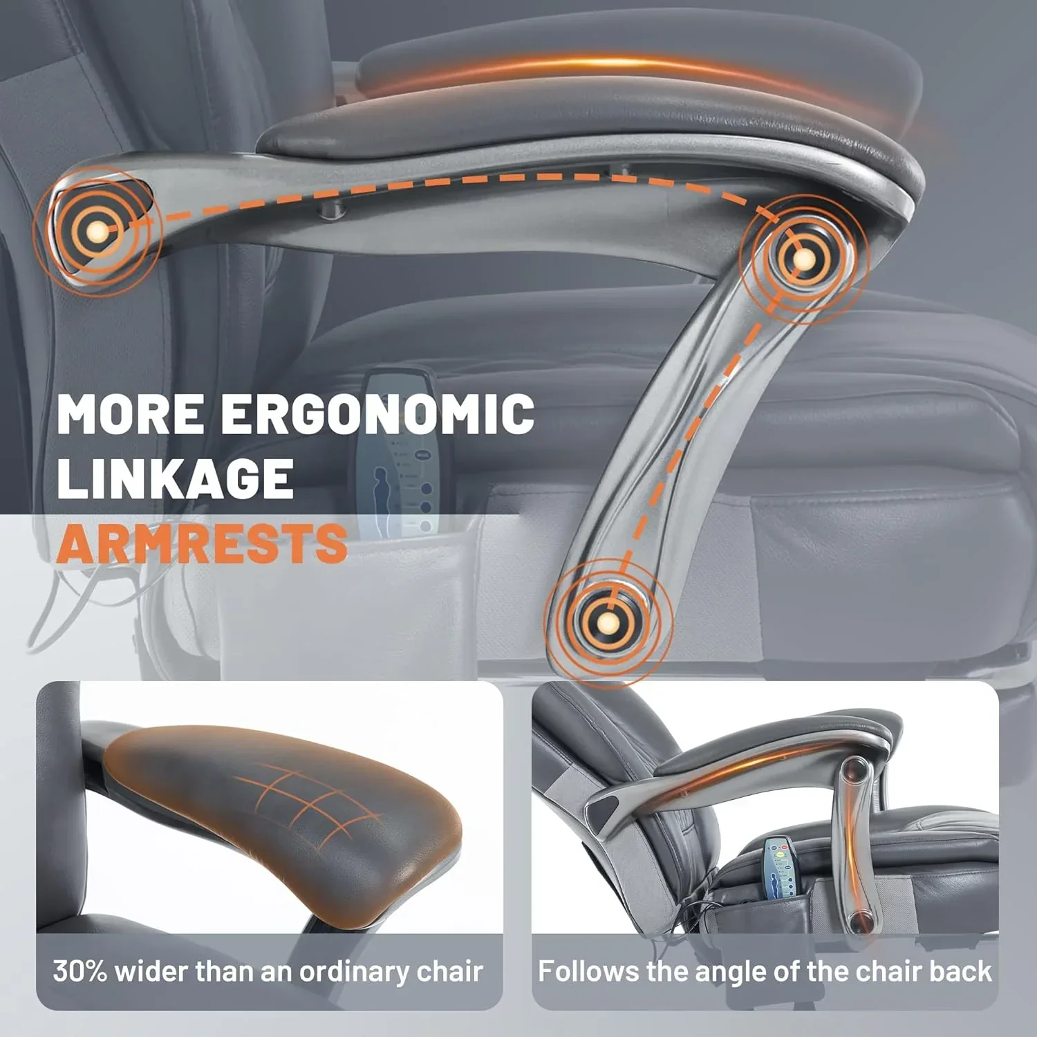 Fauteuil de bureau massant avec chauffage et repose-pieds, fauteuil de bureau ergonomique inclinable de direction
