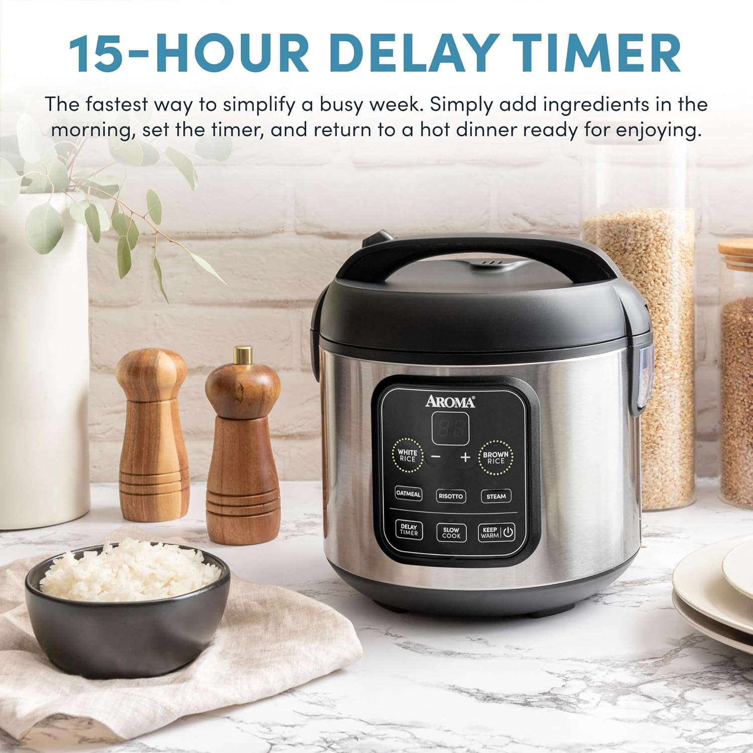 Aroma Housewares ARC-994SB Rice & Grain Cooker Slow Cook, Steam, Oatmeal, Risotto, 8-cup cooked/4-cup uncooked/2Qt, Stainless Steel
