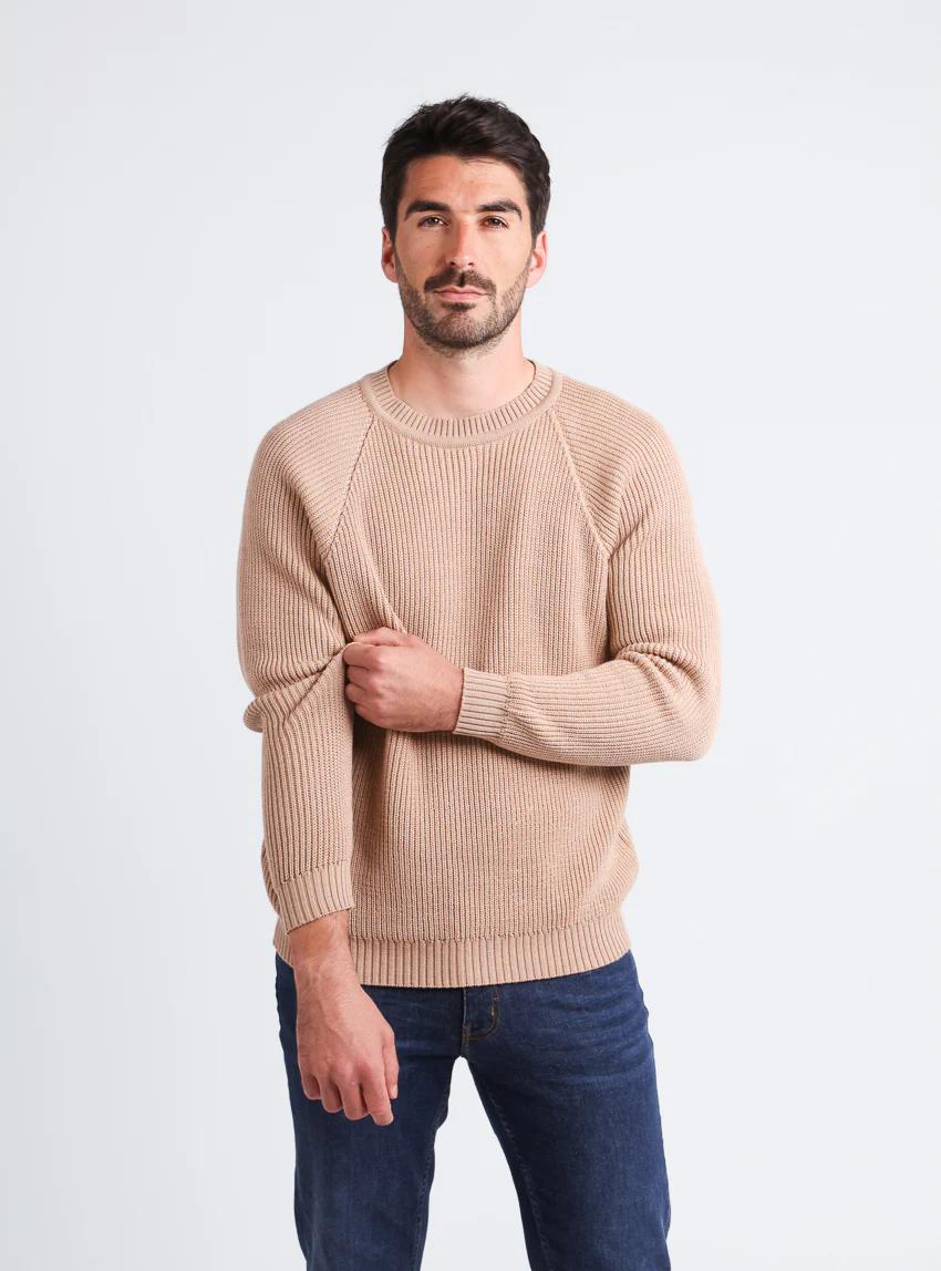 Pull homme en laine maille perlée Beige Chaud