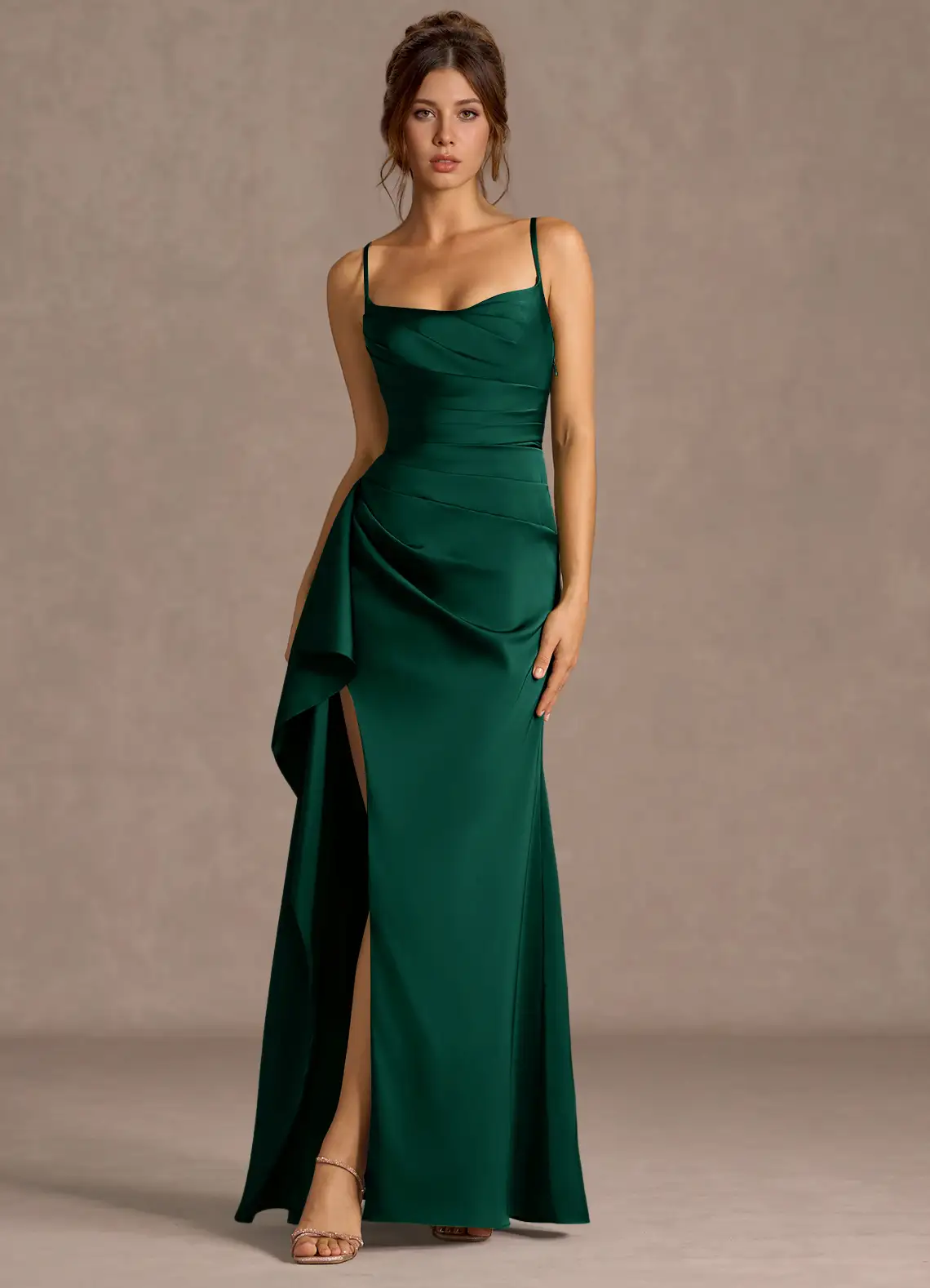 Thora Hunter Green Open Back Prom Dress