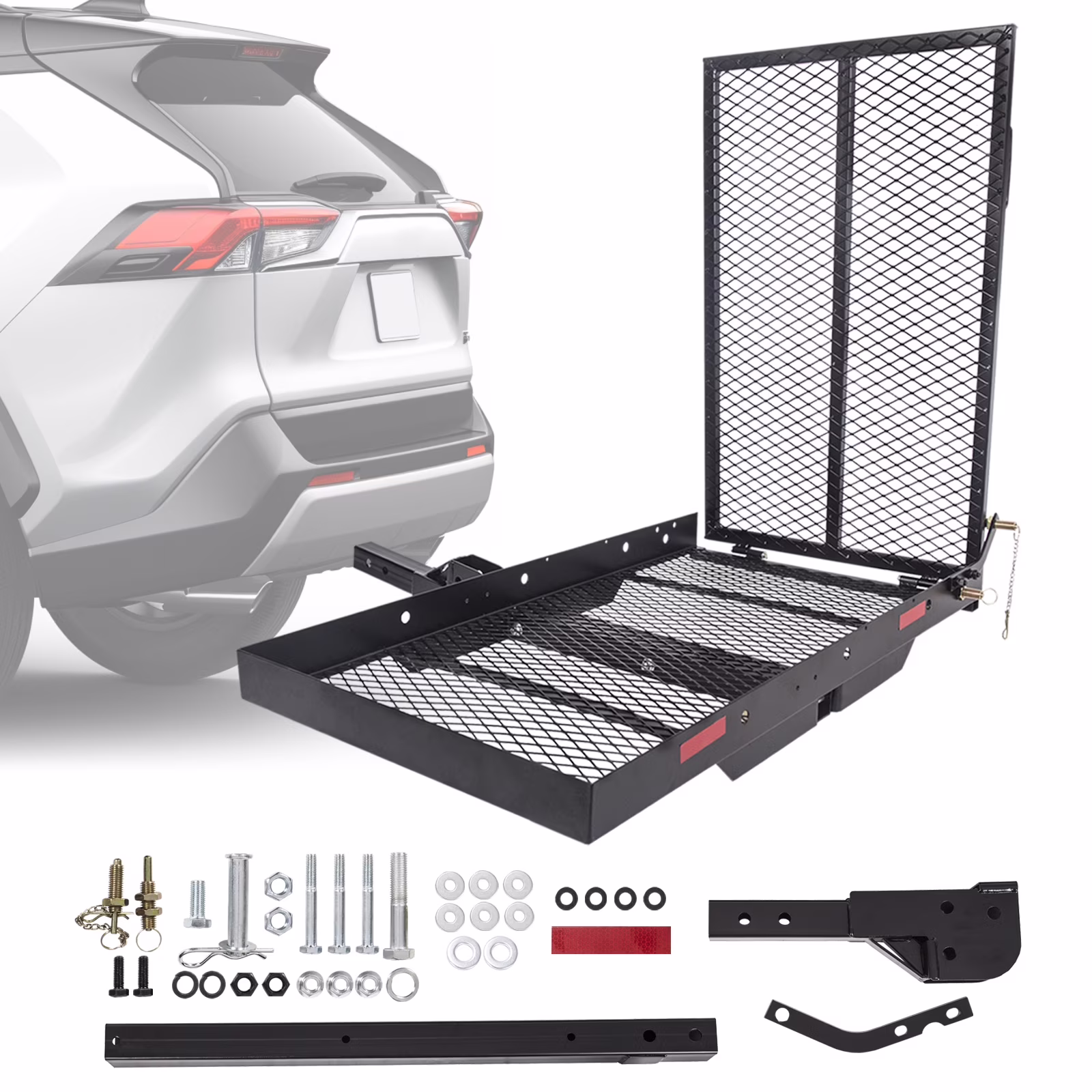 HECASA Hitch Mounted Cargo Carrier Mobility Scooter and Wheelchair Carrier Rack with Loading Ramp Luggage Basket Disability Medical Lift Rack
