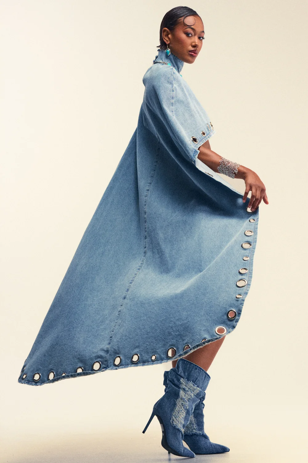 IN YOUR DREAMS DENIM CAPE WITH GROMMETS - Akira Store