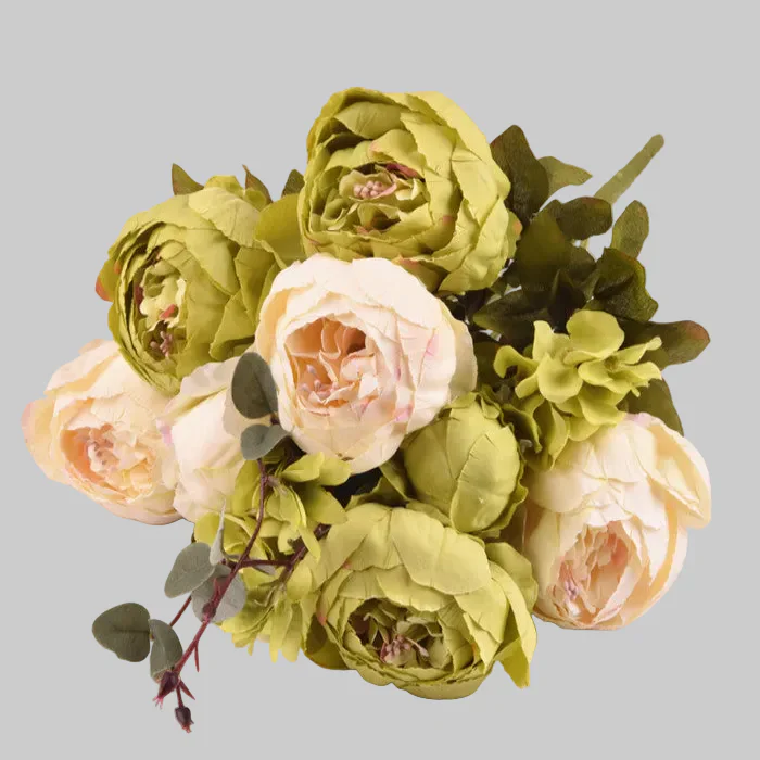 13-Piece European Style Core-Spun Peony Artificial Flowers Bouquet – High-End Silk Peony Arrangement (47cm Decorative Flowers)