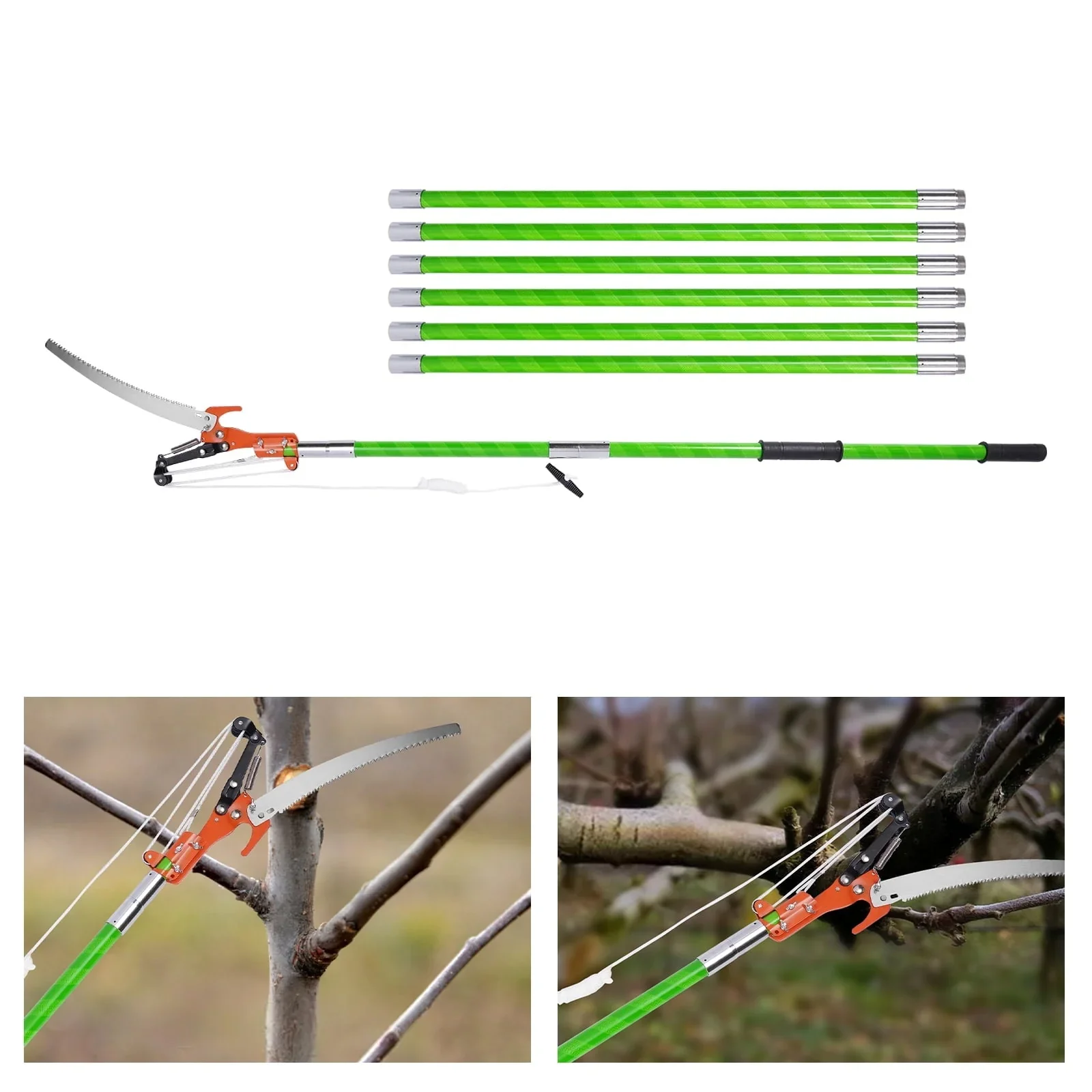 TFCFL 26ft Tree Pole Pruner Manual Tree Saw Cutter Set Tree Branch Garden Tools