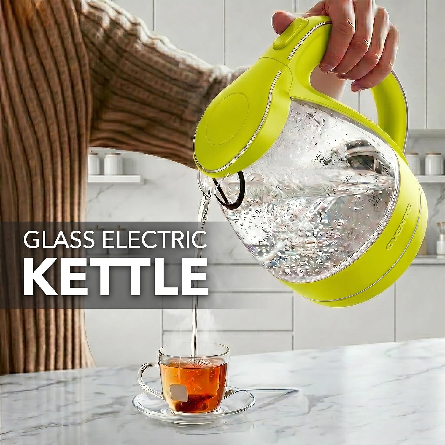 OVENTE 1.5L Glass Electric Kettle Water Boiler, Green KG83G