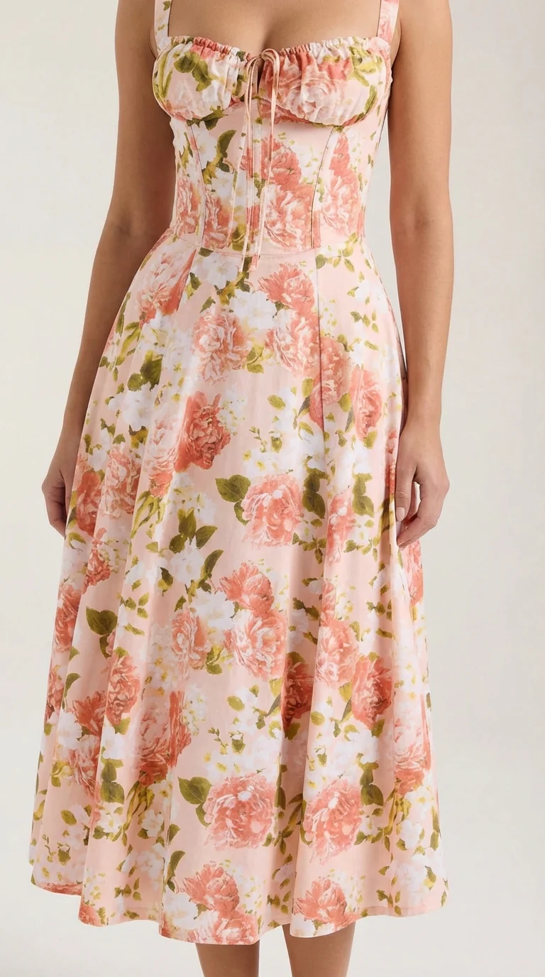 Robe midi fleurie pour femmes, idéale pour les invitées de mariage