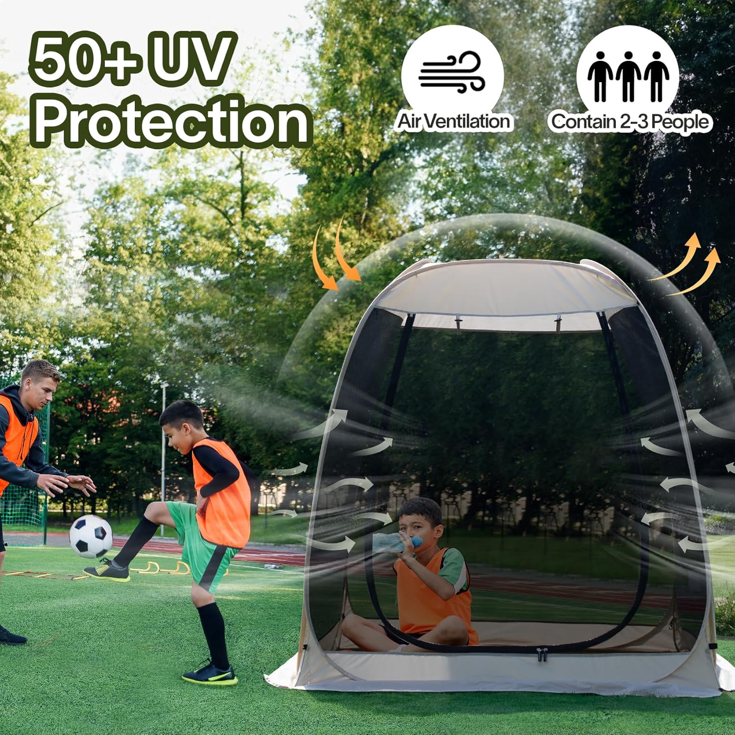 Gazebo moustiquaire pouvant accueillir 6, 10 ou 15 personnes. Tente de style igloo avec moustiquaire latérale. Idéal