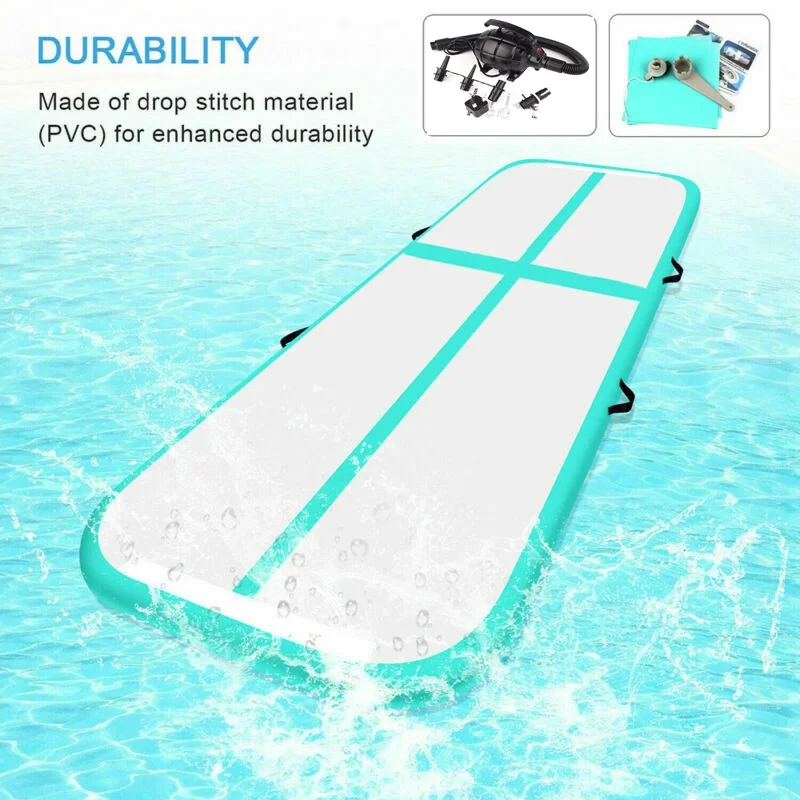 Green 4m*1m*0.1m Inflatable Air Track Tumbling Gymnastic Mat Floor Home Training Yoga W/ Pump - Image 6
