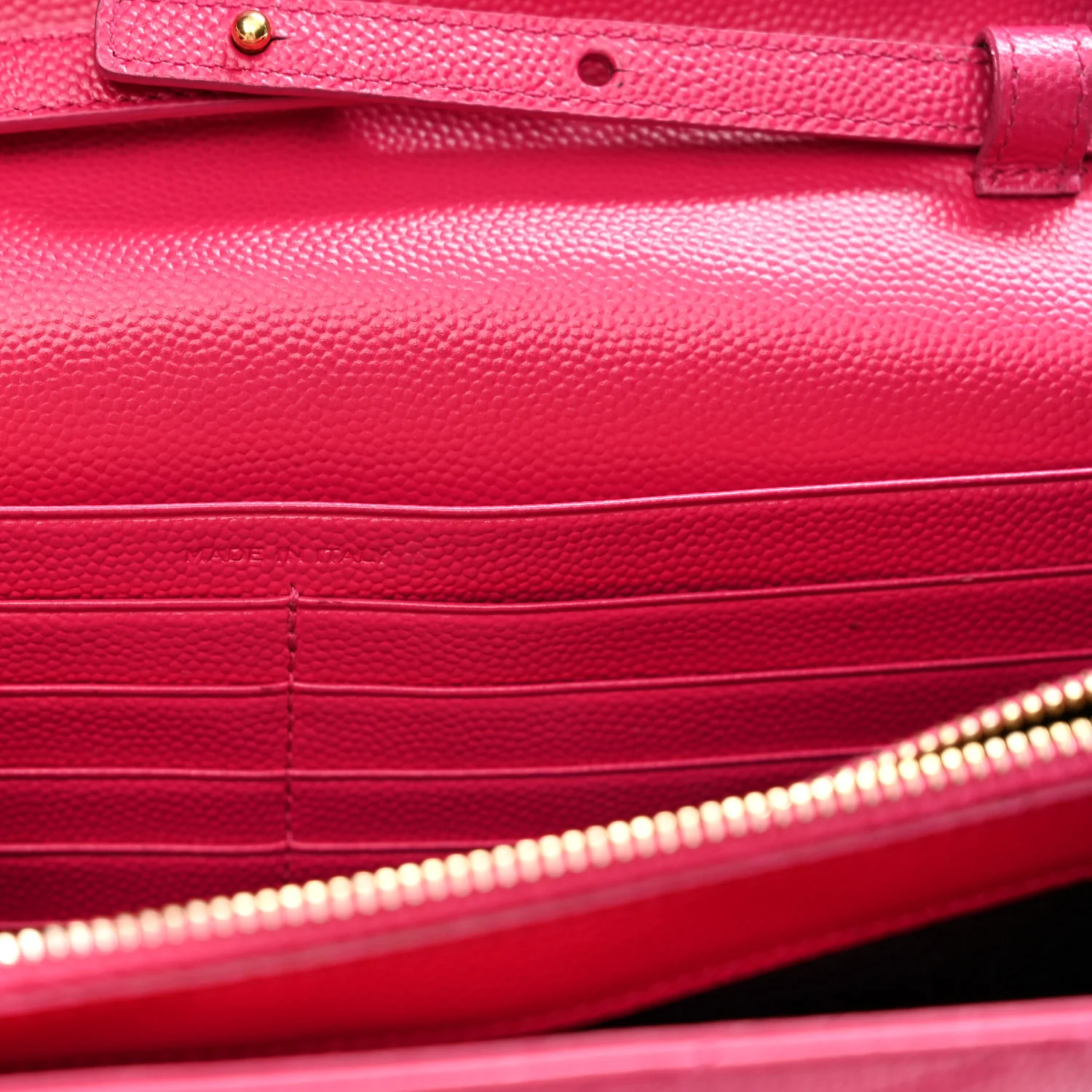 Grain De Poudre Matelasse Chevron Monogram Chain Wallet Lipstick Fuchsia