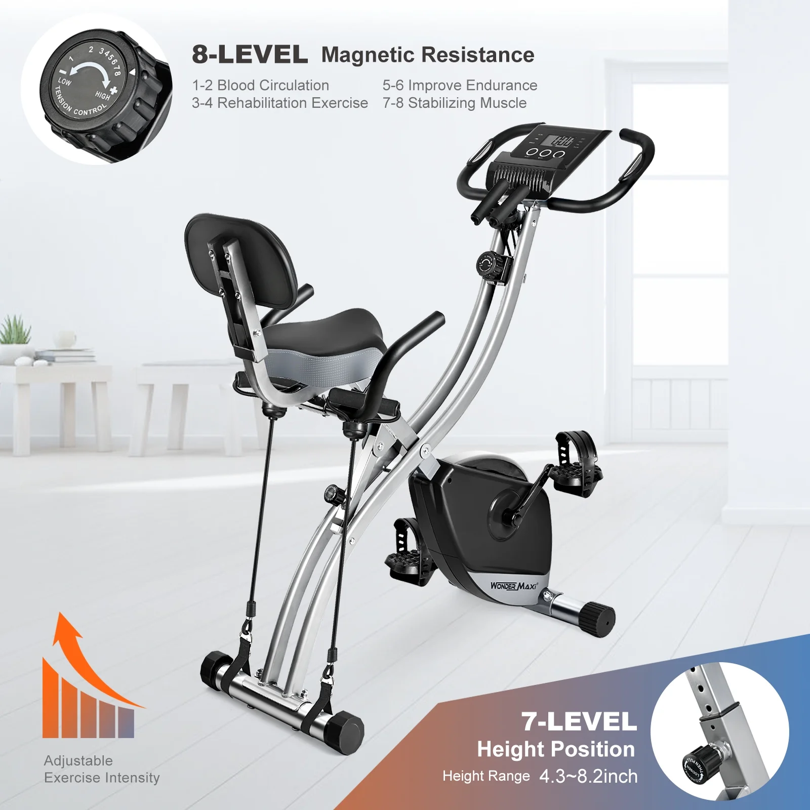 Foldable Exercise Bike for Home Magnetic Stationary Bike Indoor Cycling Upright Bicycle Indoor Cycle Recumbent Exercise Bike with Arm Resistance Bands - Image 3