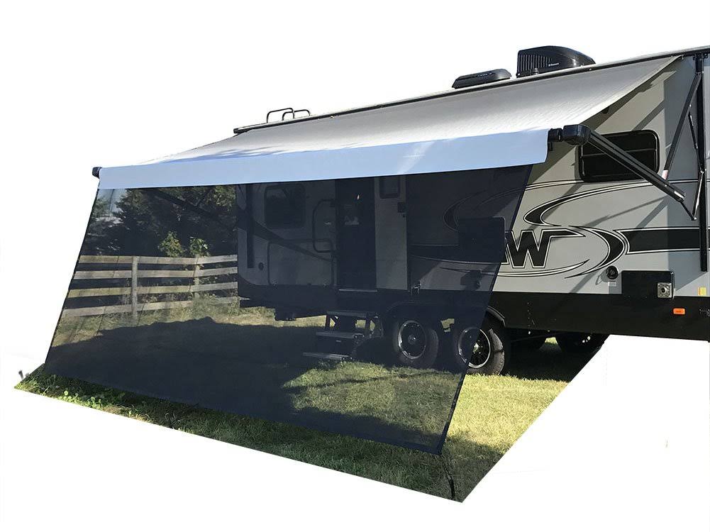 Tentproinc RV Awning Sun Shade Screen 8' x 15' 3'' Black Mesh Sunshade Camper Trailer Awning Shade Screen UV Blocker Completed Kits - 3 Year Warranty