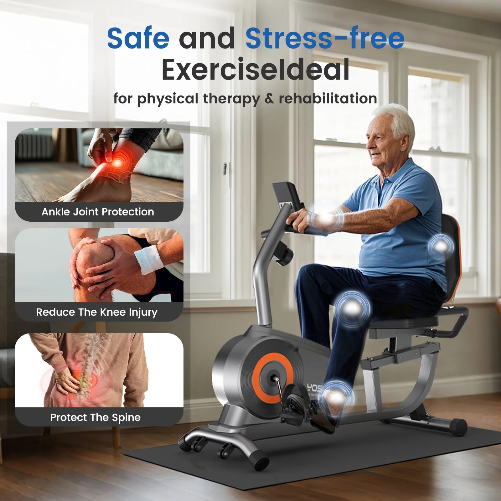 Recumbent Exercise Bike for Senior for Home with 350lbs Capacity(Silver) - Image 7