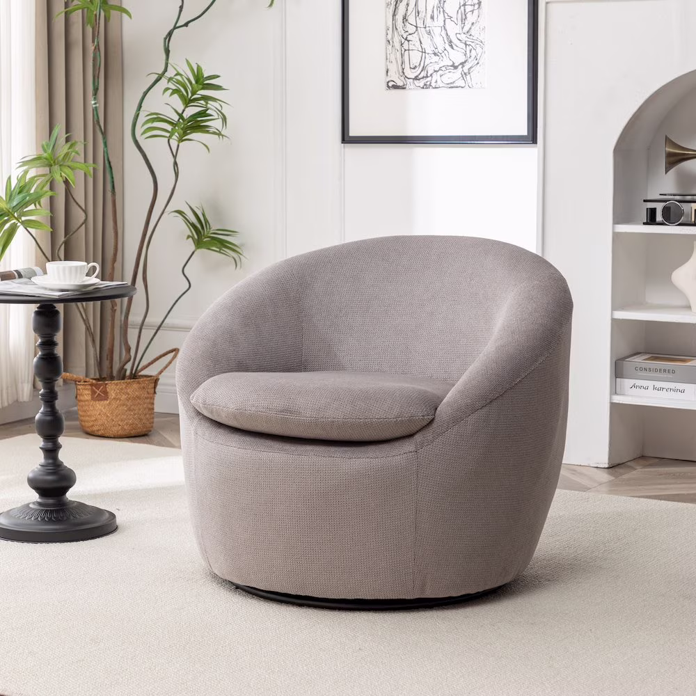 Roundhill Furniture Winnie Modern Barrel Chair, 360�� Swivel(Beige Polyester)