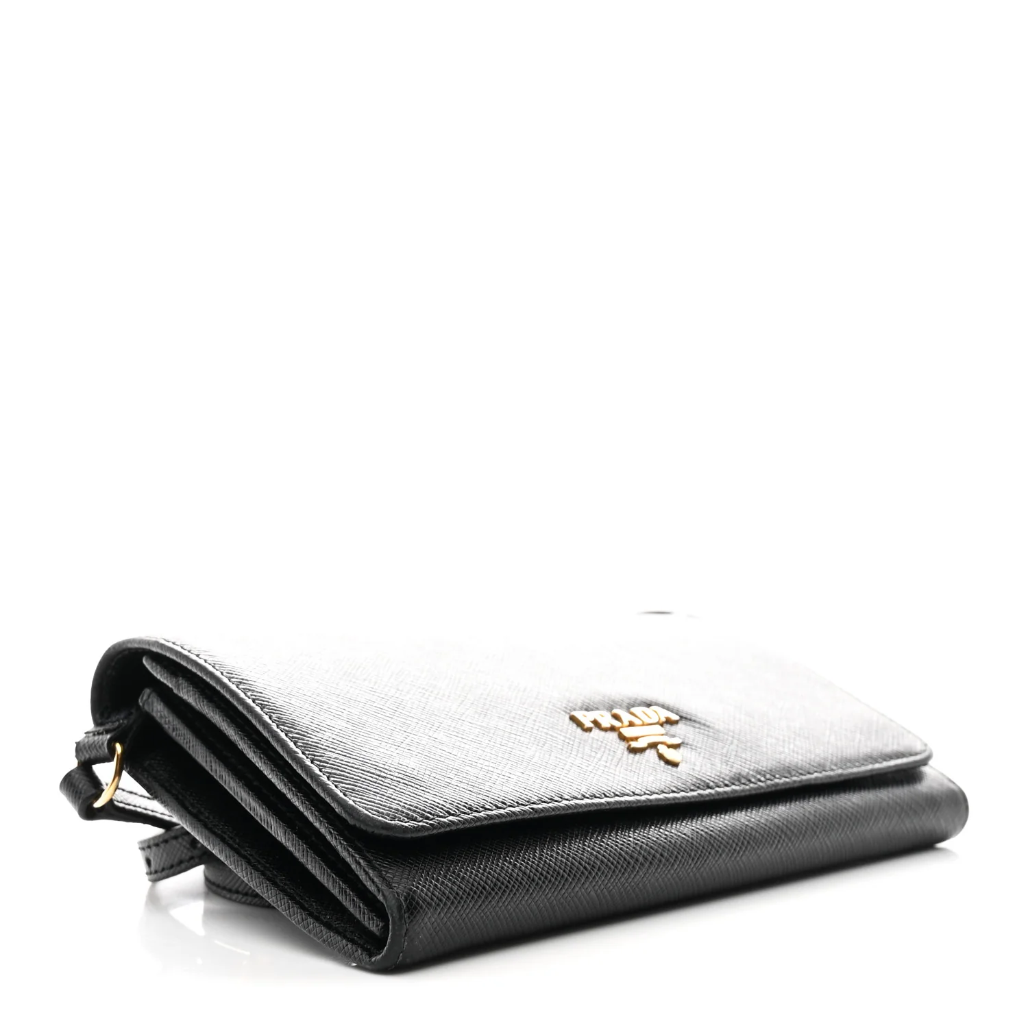 Saffiano Metal Flap Wallet With Strap Black