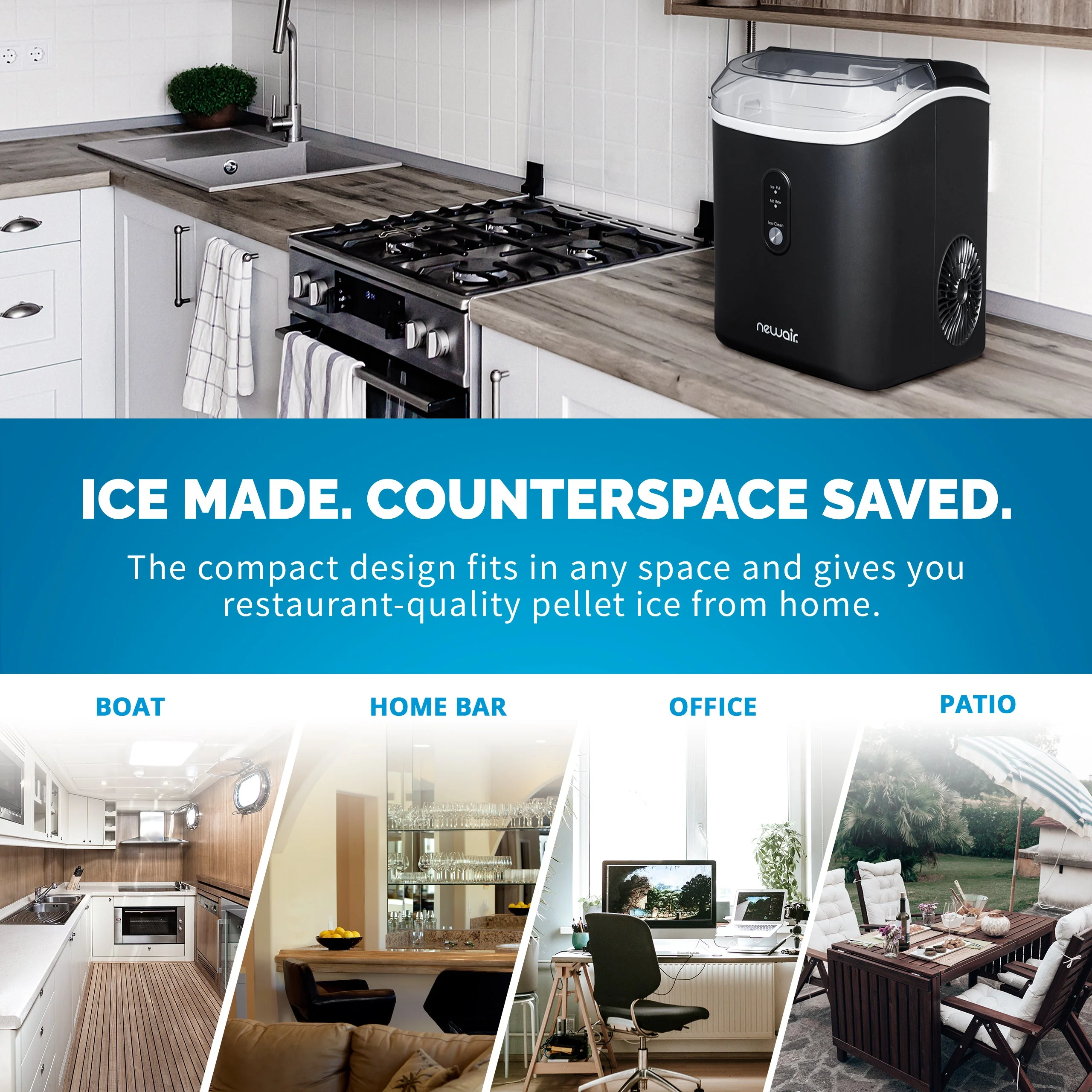 Newair Countertop Nugget Ice Maker in Matte Black or Stainless Steel, 26 lbs/Day