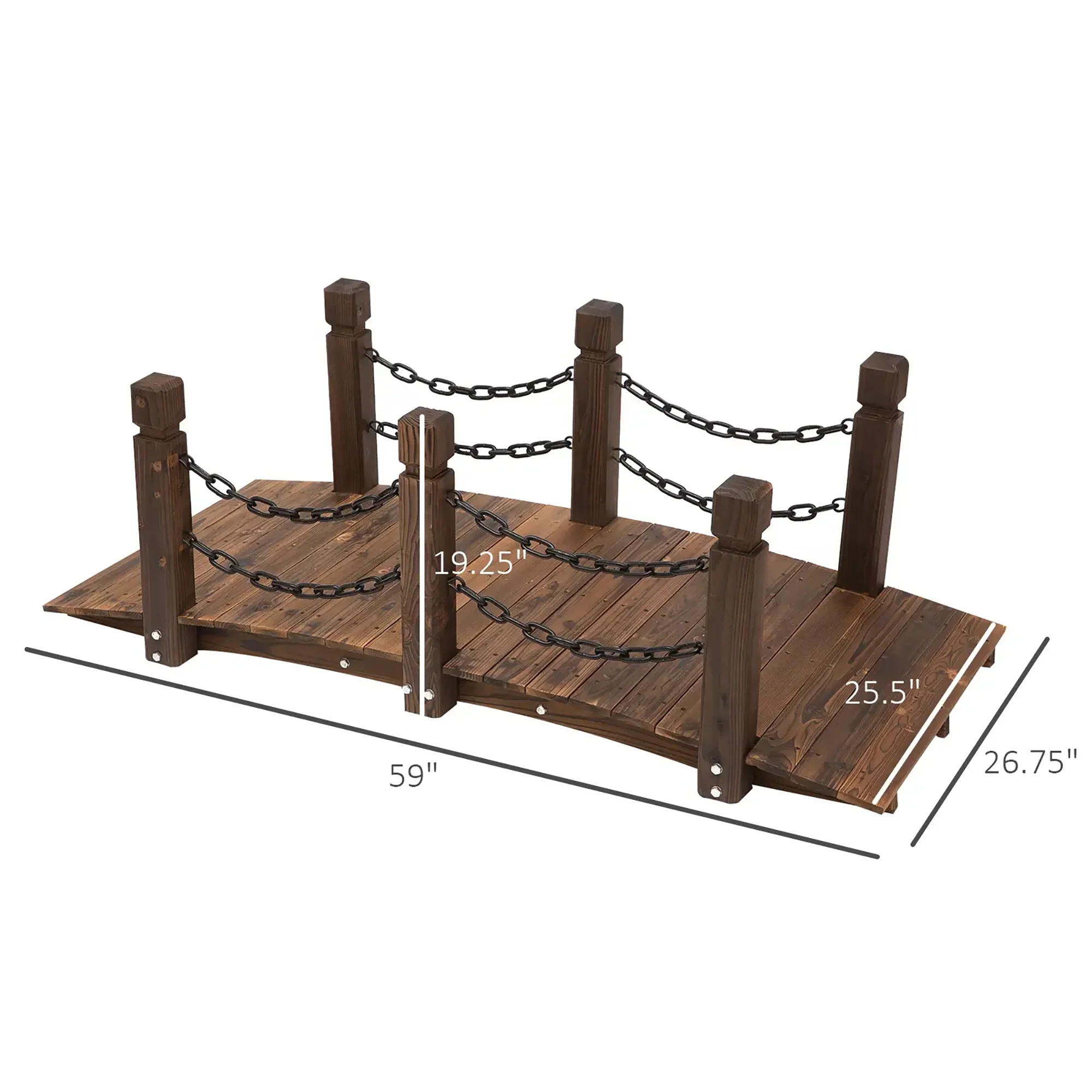 5 ft Wooden Garden Bridge Arc Footbridge with Metal Chain Railings & Solid Fir Construction