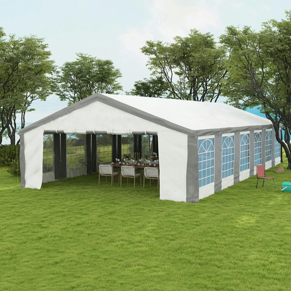 GVN Backyard Garden Canopy, Camping Canopy Screen Tent,20' x 40' Large Wedding Tent, Outdoor Carport Garage Party Tent with Sidewall, Gray