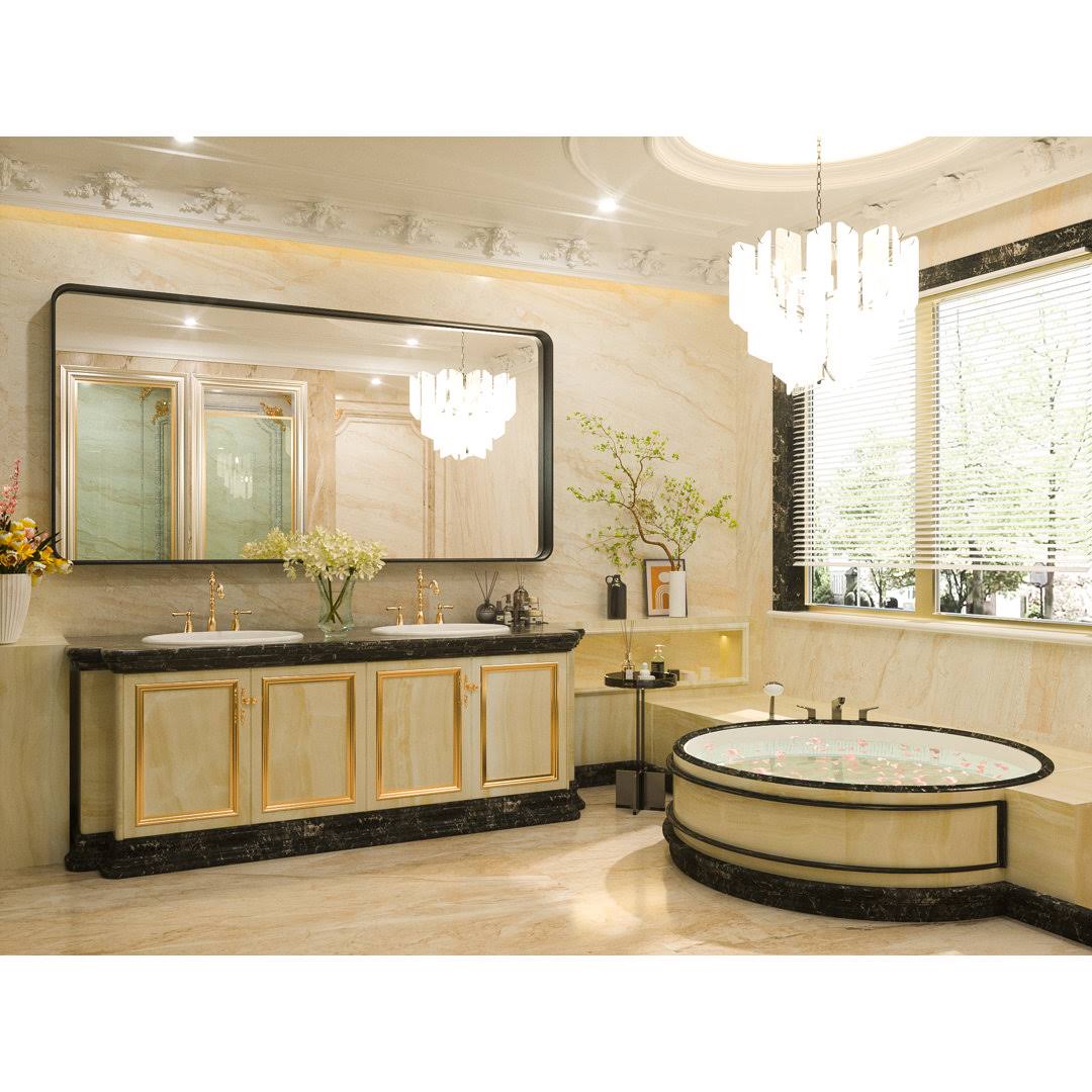 Tyro Bathroom Decorative Home Decor Corner Hangs Accent Mirror Latitude Run Finish: Black, Size: 72