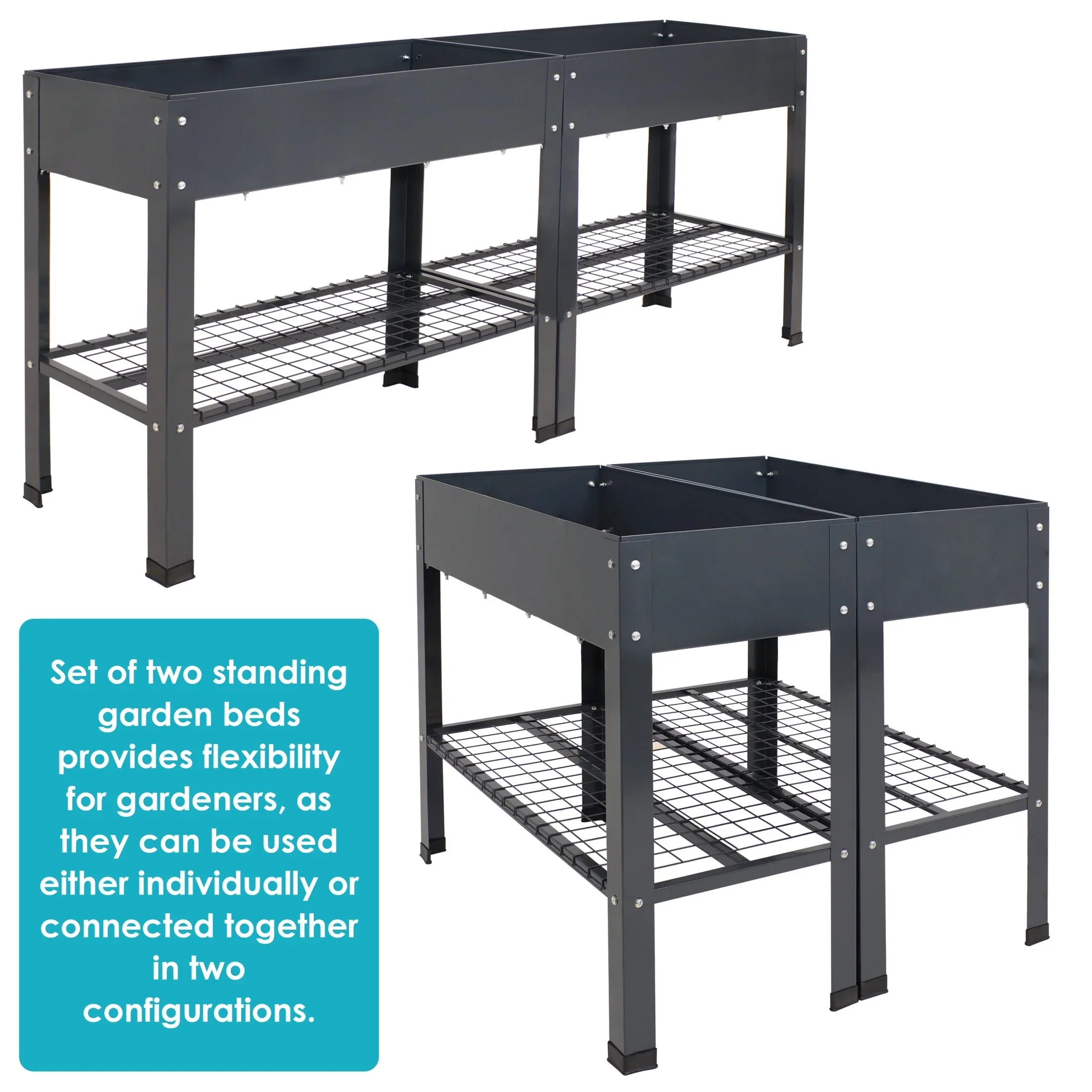 Sunnydaze 35.75 x 16 x 31.75 Black Galvanized Steel Raised Garden Bed, Set of 2
