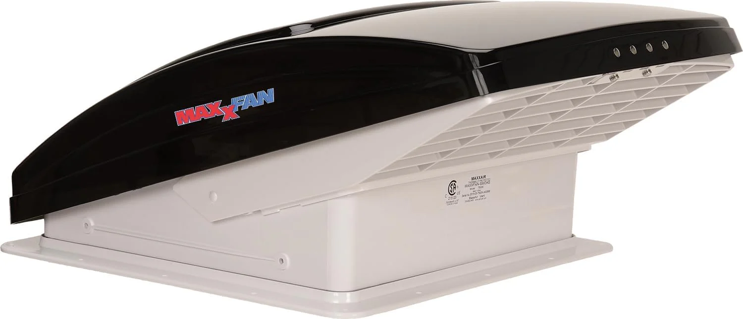 Ventilateur de plafond MaxxFan Deluxe Air 00-07500K avec télécommande - Gris fumé, Noir