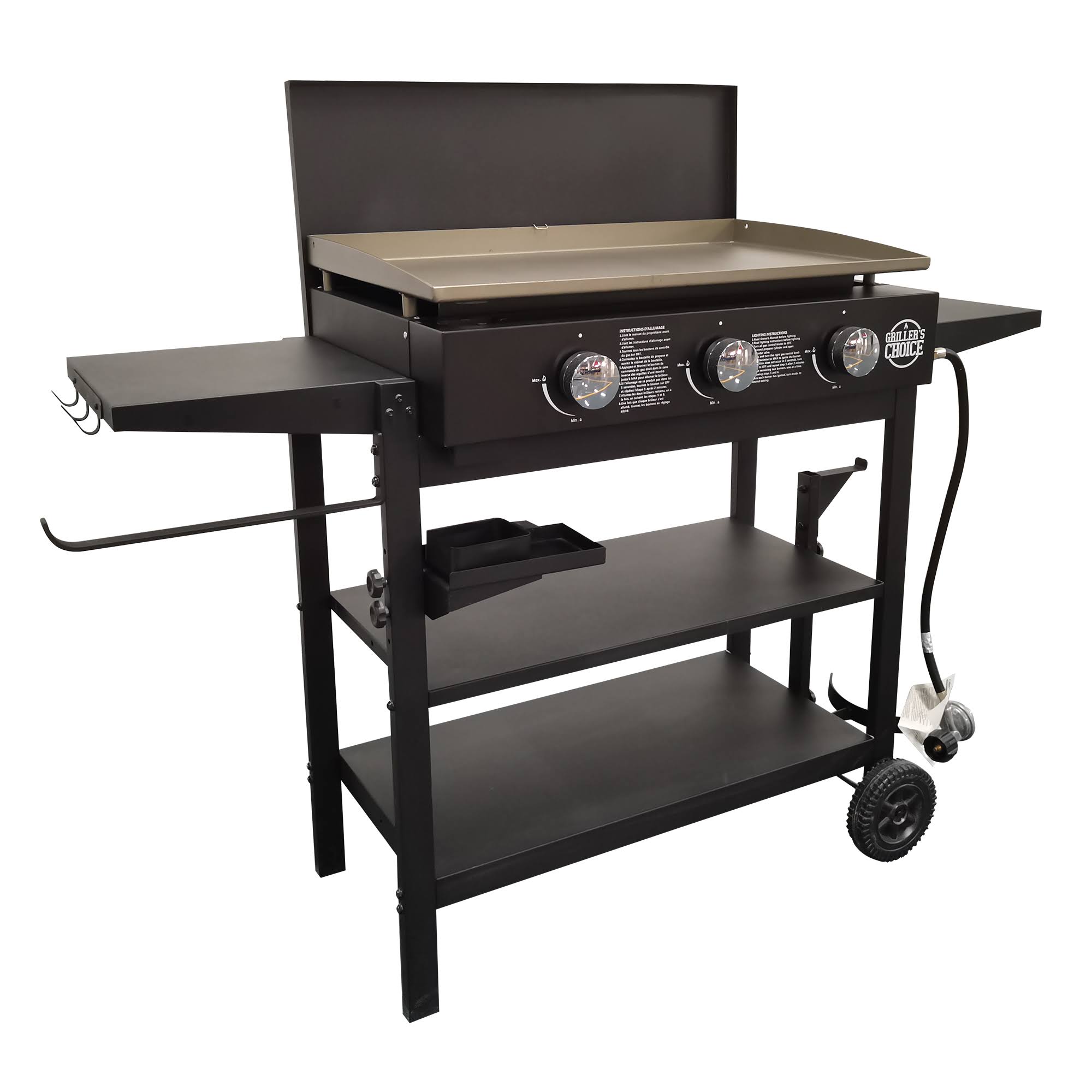 Griller's Choice Outdoor Griddle Grill Propane Flat Top - Hood Included, 4 Shelves and Large Flat Top